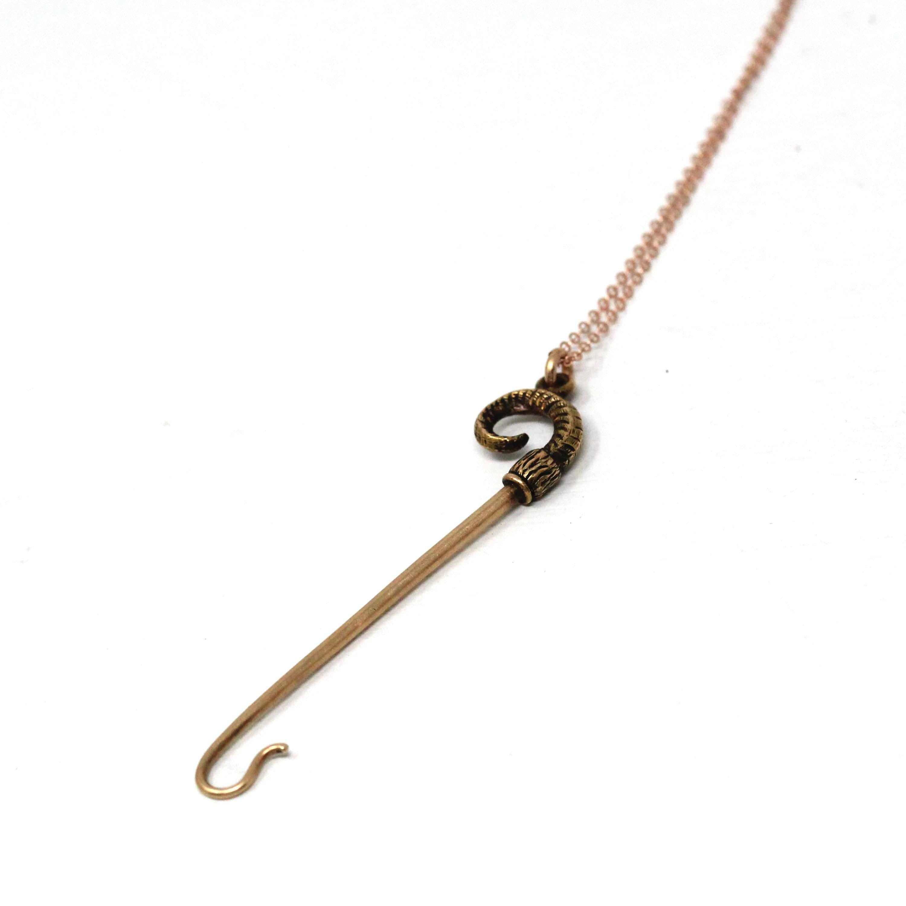 Victorian Hook Pendant - Antique 14k Rose Gold Ladies Utility Chatelaine Charm Necklace - Circa 1890s Dainty Fine Lady Of The Castle Jewelry