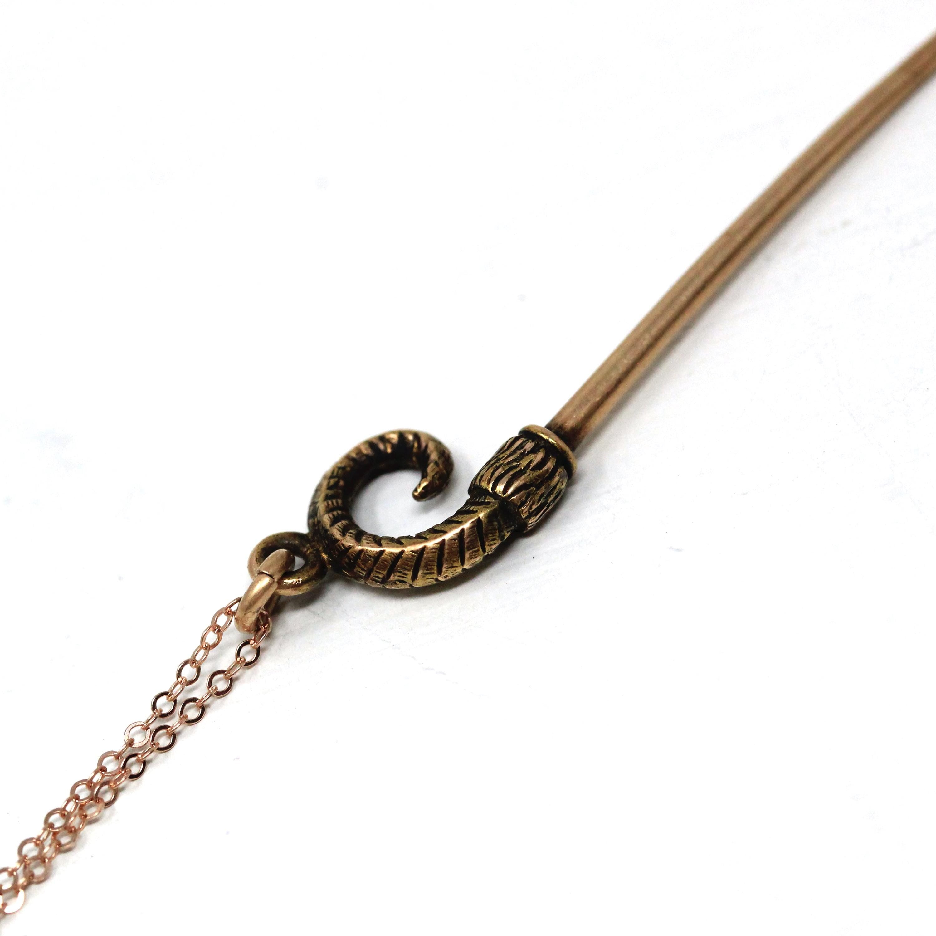 Victorian Hook Pendant - Antique 14k Rose Gold Ladies Utility Chatelaine Charm Necklace - Circa 1890s Dainty Fine Lady Of The Castle Jewelry