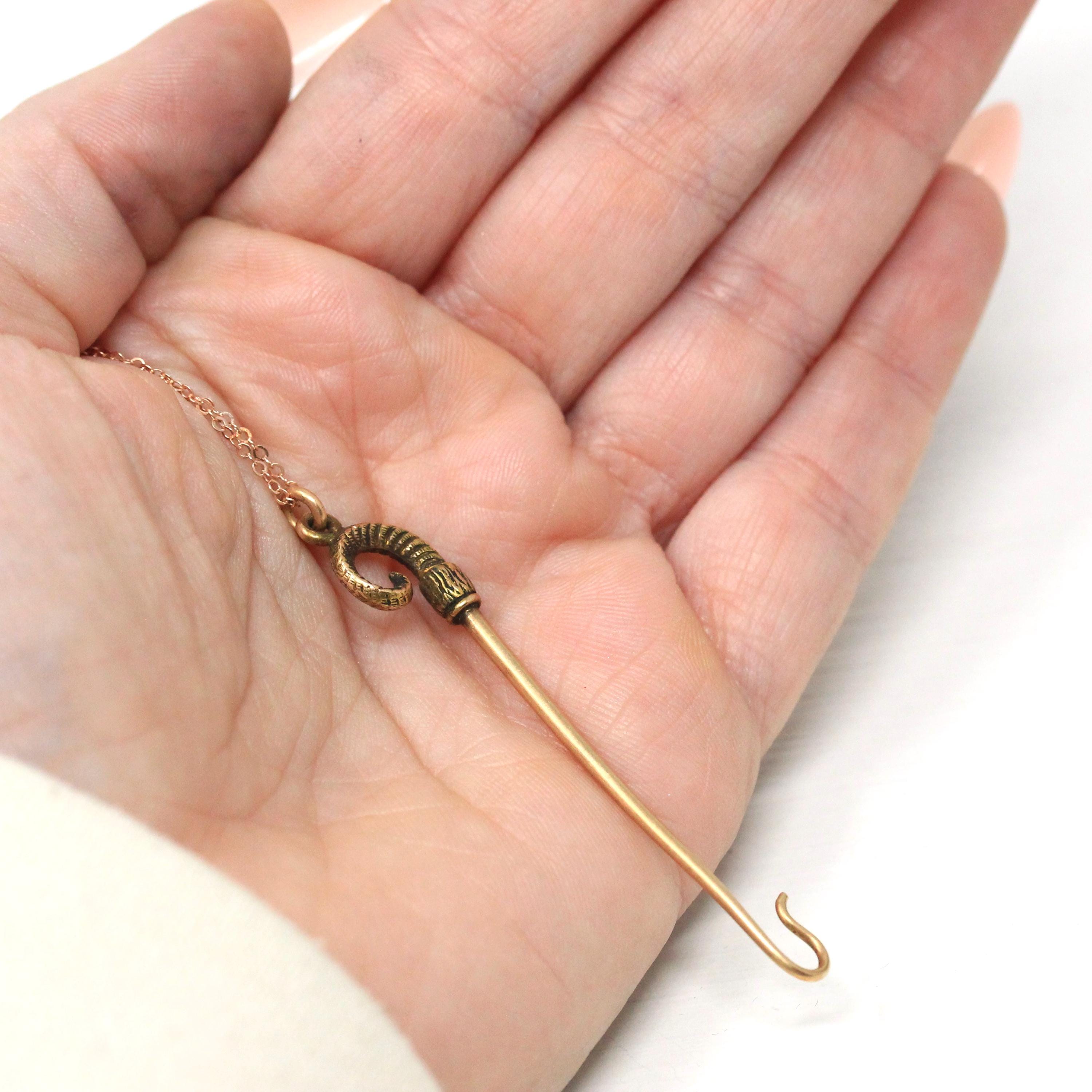 Victorian Hook Pendant - Antique 14k Rose Gold Ladies Utility Chatelaine Charm Necklace - Circa 1890s Dainty Fine Lady Of The Castle Jewelry