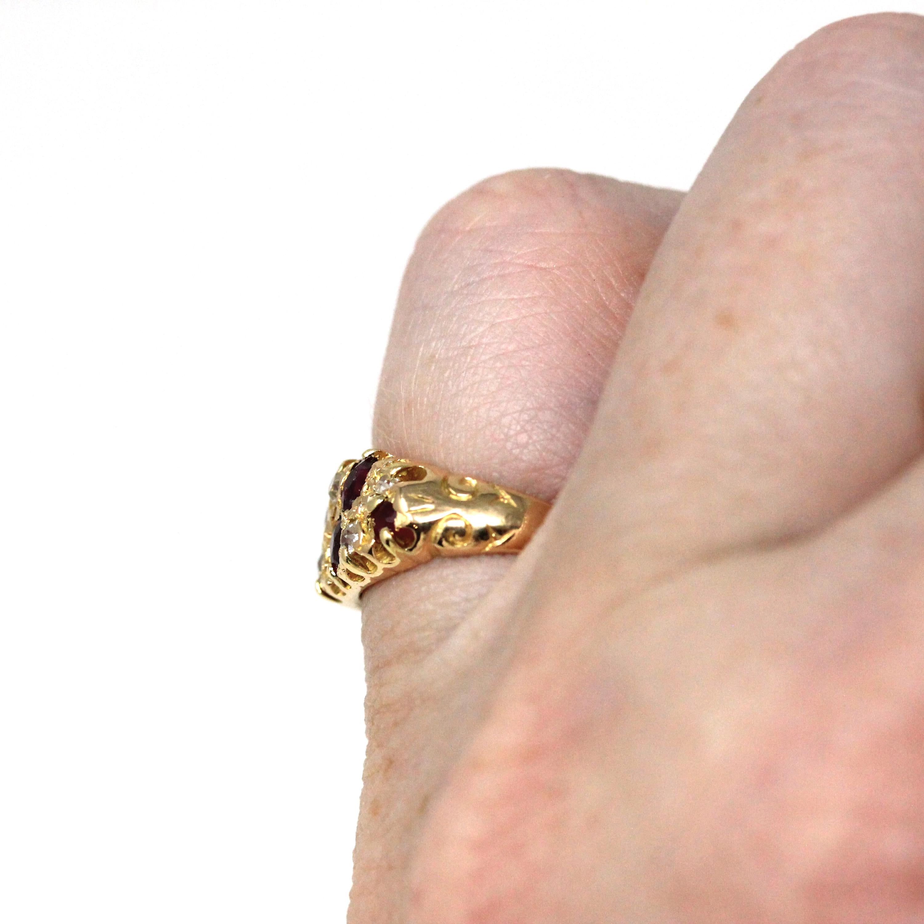 Antique Ruby & Diamond Ring - Edwardian 18k Yellow Gold Natural Red Gemstones Anniversary Band - Circa 1900s Size 4 3/4 Fine Bridal Jewelry