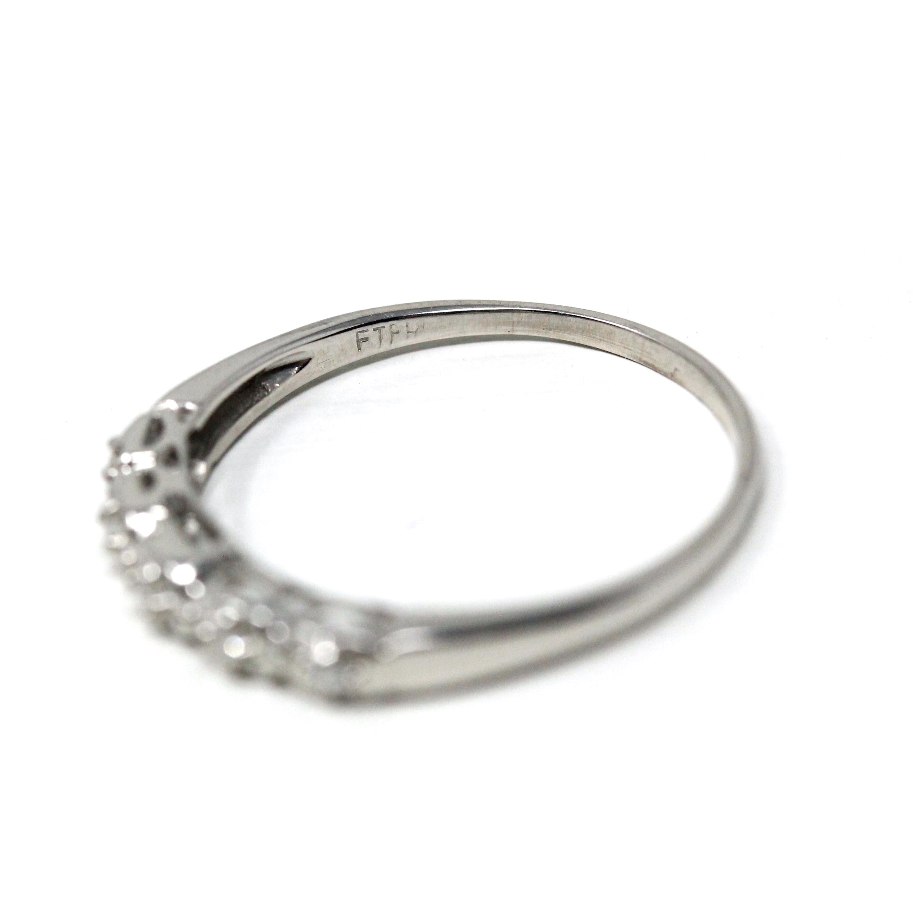 Diamond Wedding Band - Vintage 14k White Gold Bridal Natural Gemstones Ring - Mid Century 1950s Era Size 7 3/4 Stacking Fine 50s Jewelry