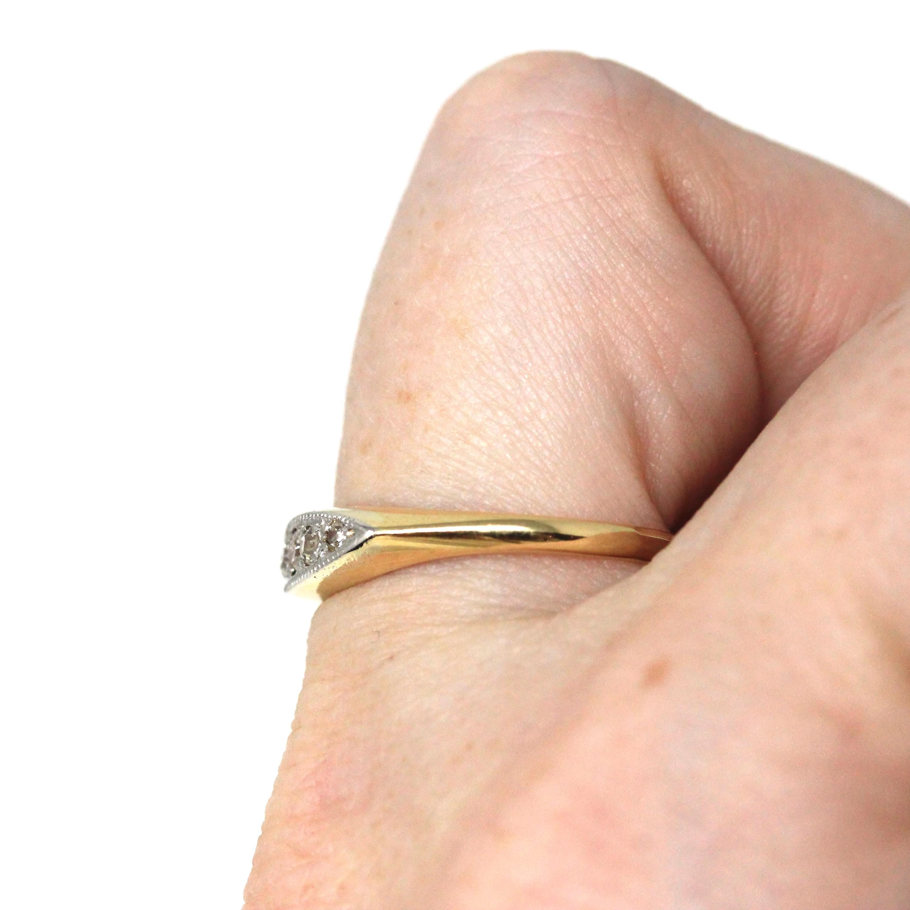 Antique Diamond Band - Edwardian 18k Yellow Gold Natural Gemstones Wedding Ring - Vintage 1910s Era Stacking Two Tone Fine Bridal Jewelry