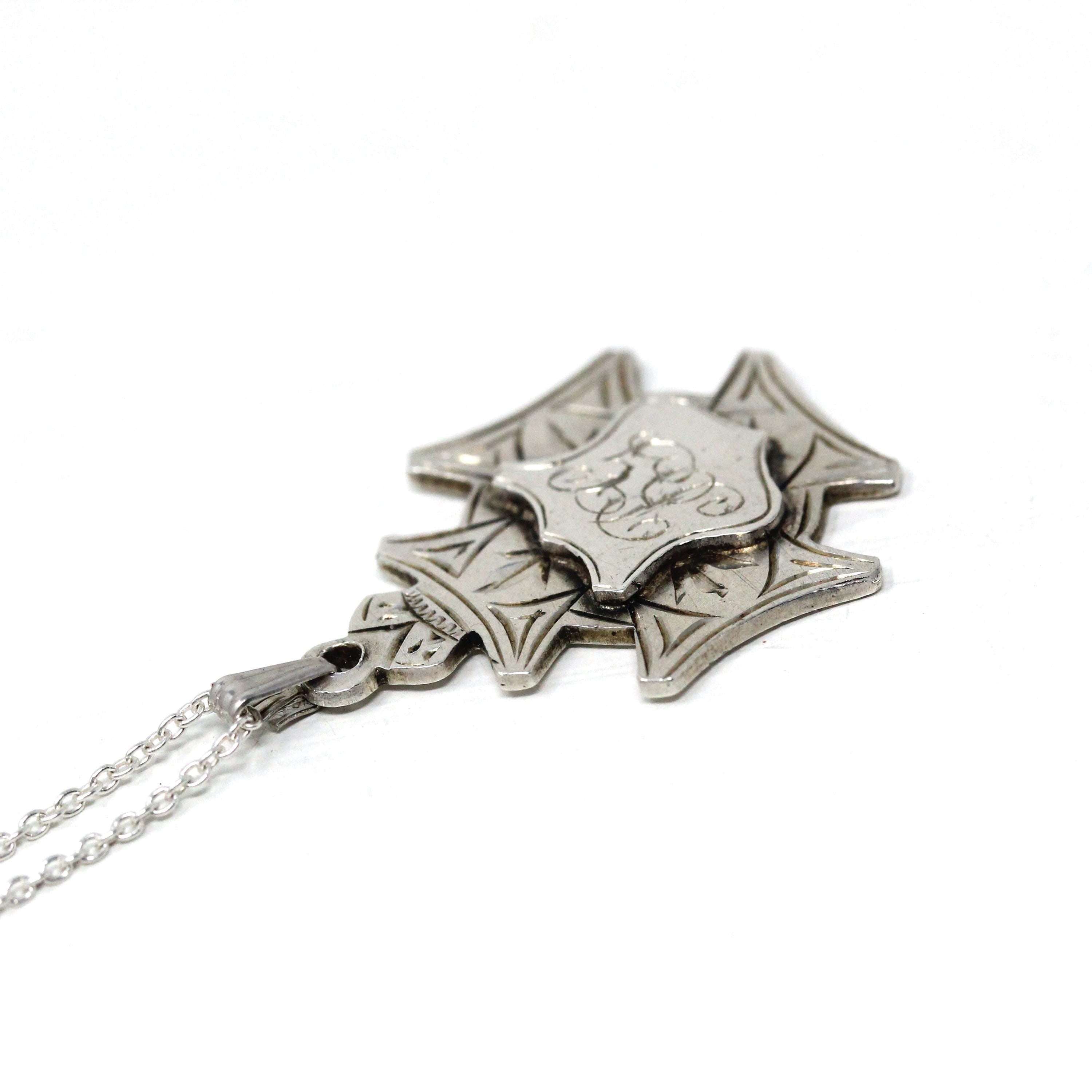 Antique Sterling Silver Fob - Edwardian Era Maltese Cross Shield Statement - Circa 1910s English Vintage Pocket Watch Chain Charm Jewelry