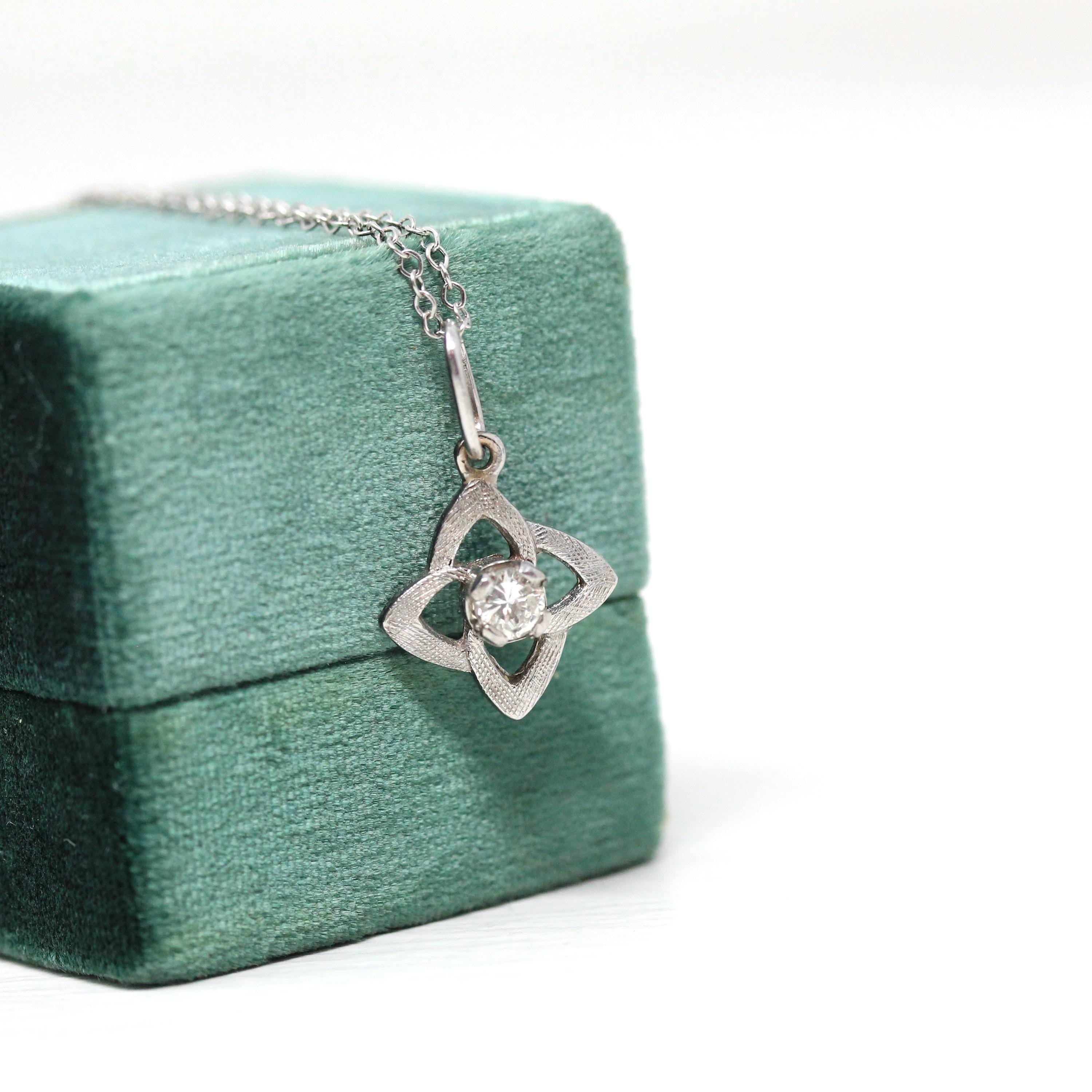 Diamond Knot Pendant - Modern Estate 14k White Gold Natural .18 CT Pendant Charm - Circa 2000s Era April Birthstone Fine Sweetheart Jewelry