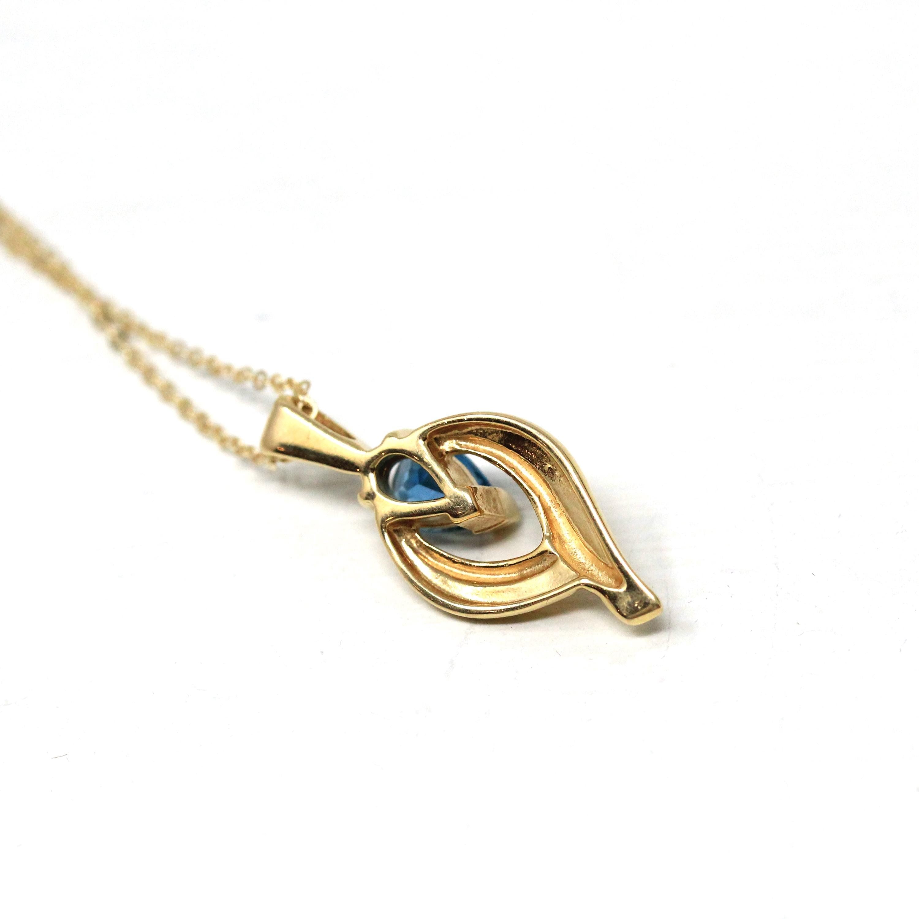 London Blue Topaz Necklace - Modern 14k Yellow Gold Pear Faceted .80 CT Natural Gem - Estate Circa 2000s December Birthstone Pendant Jewelry