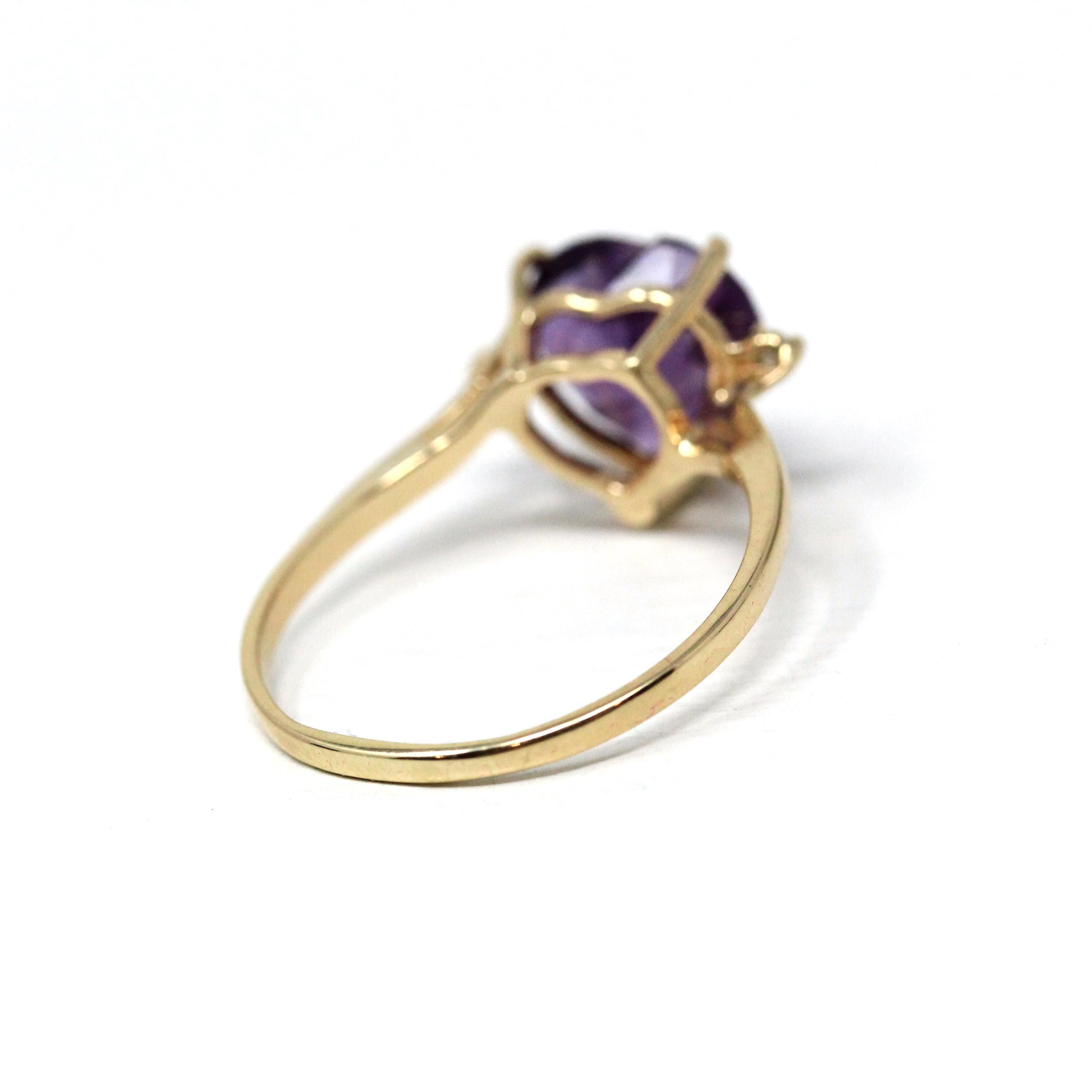 Amethyst Heart Ring - Modern 14k Yellow Gold Diamond & Purple Gemstone - Estate 2000s Era Size 9 February Birthstone Fine Statement Jewelry