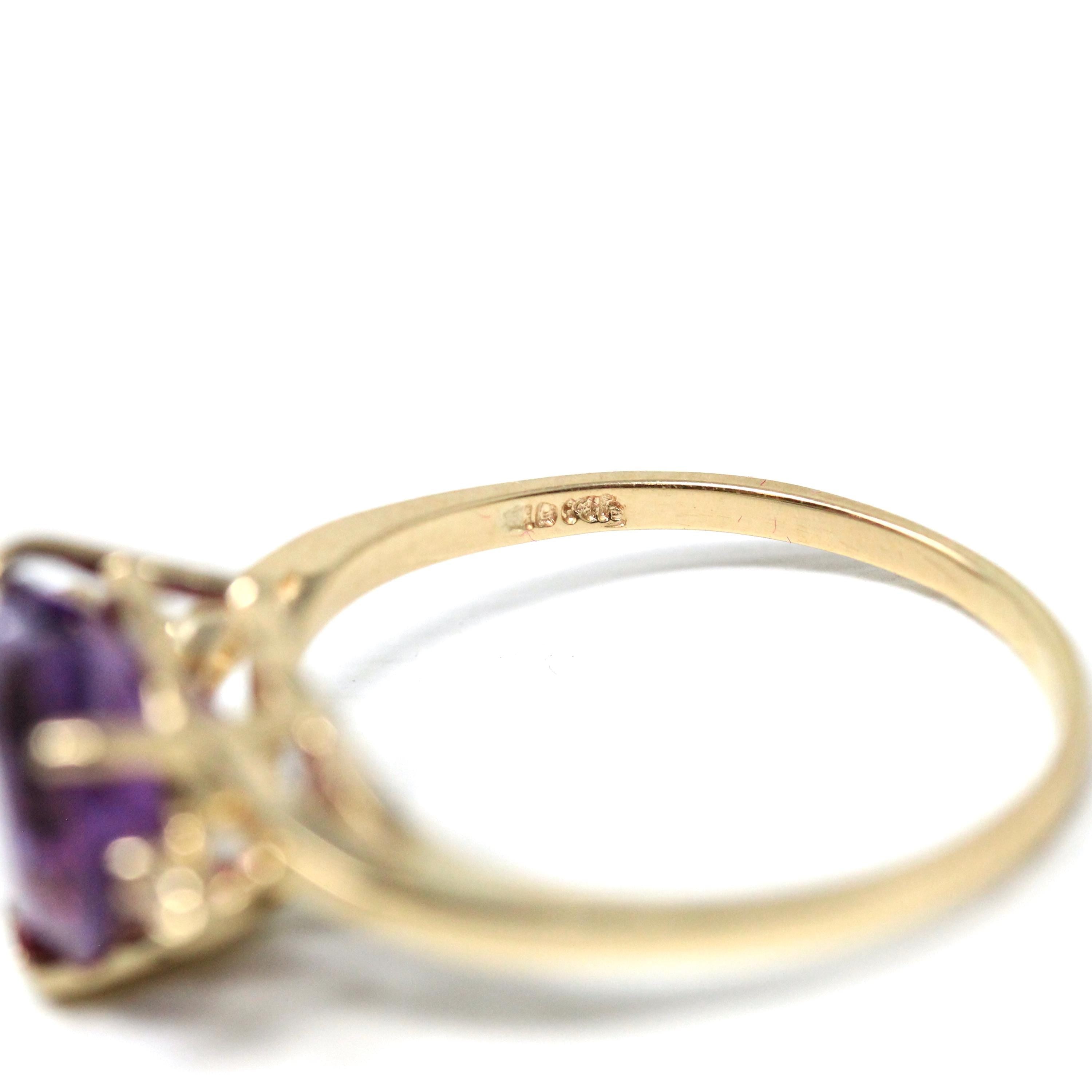 Amethyst Heart Ring - Modern 14k Yellow Gold Diamond & Purple Gemstone - Estate 2000s Era Size 9 February Birthstone Fine Statement Jewelry