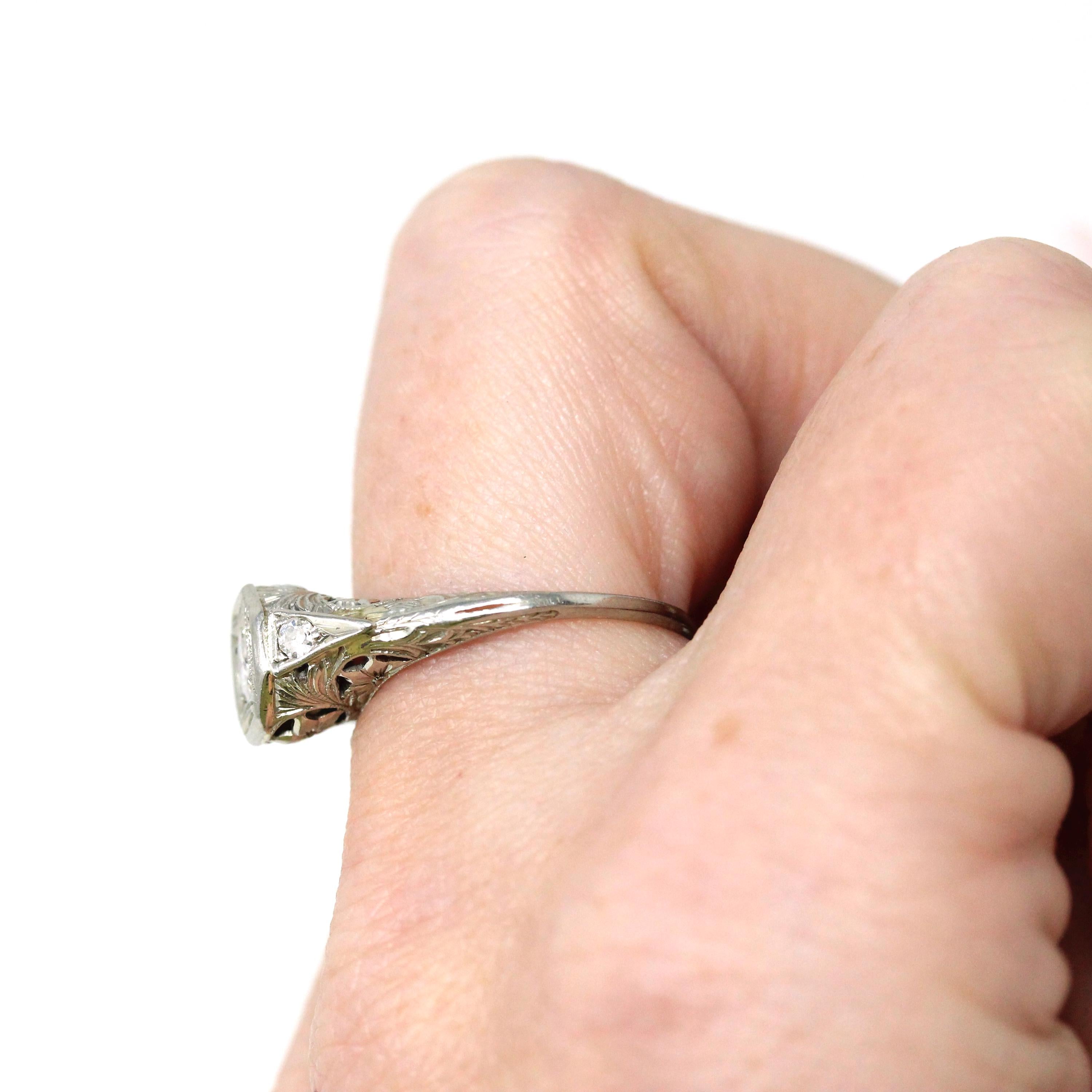 Art Deco Diamond Ring - Vintage 14k White Gold .35 CTW Natural Gemstones - Circa 1930s Era Size 6 Engagement Floral Filigree Fine Jewelry