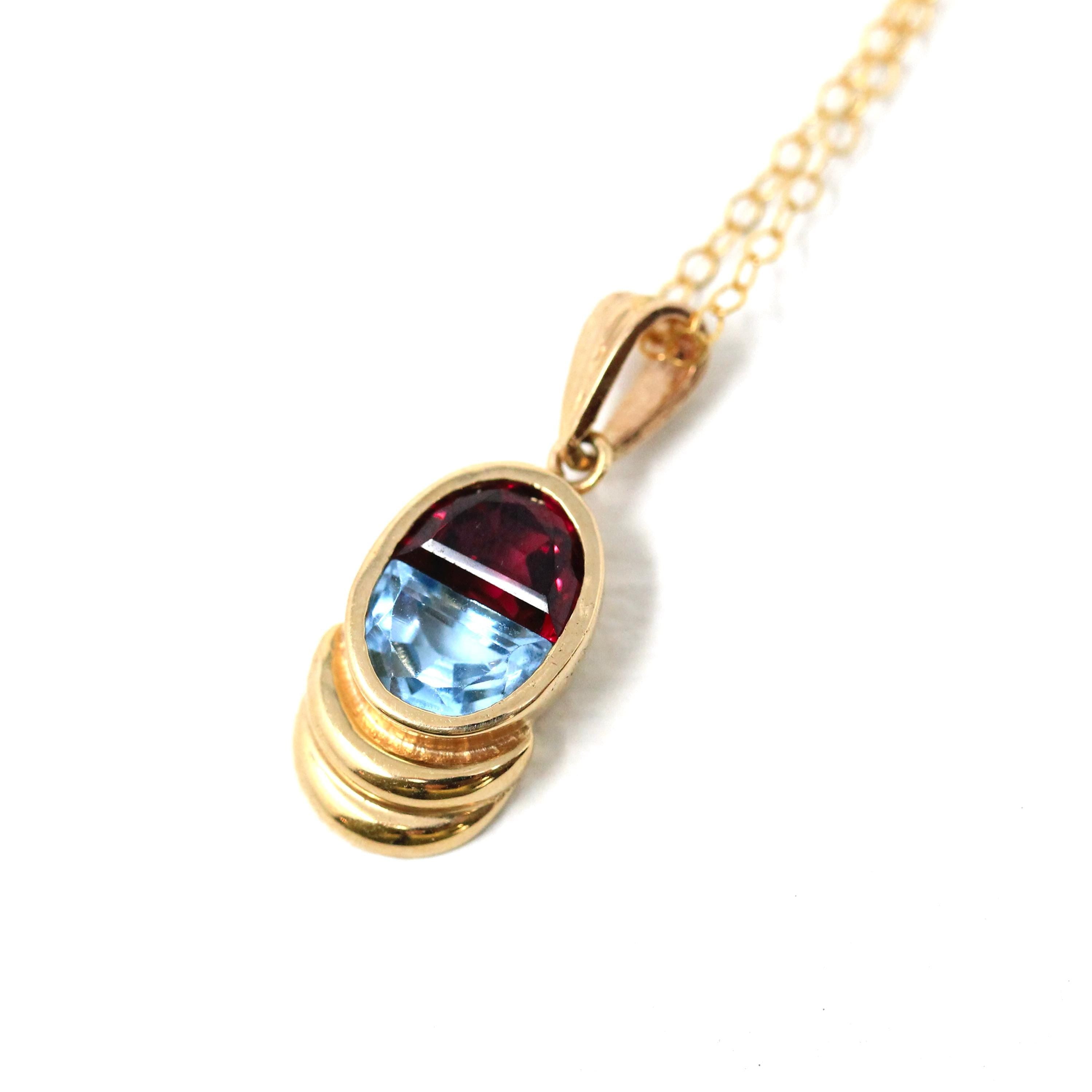 Garnet & Topaz Pendant - Modern 14k Yellow Gold Natural Fancy Cut Gems - Estate Circa 2000's Era January December Birthstones Fine Jewelry