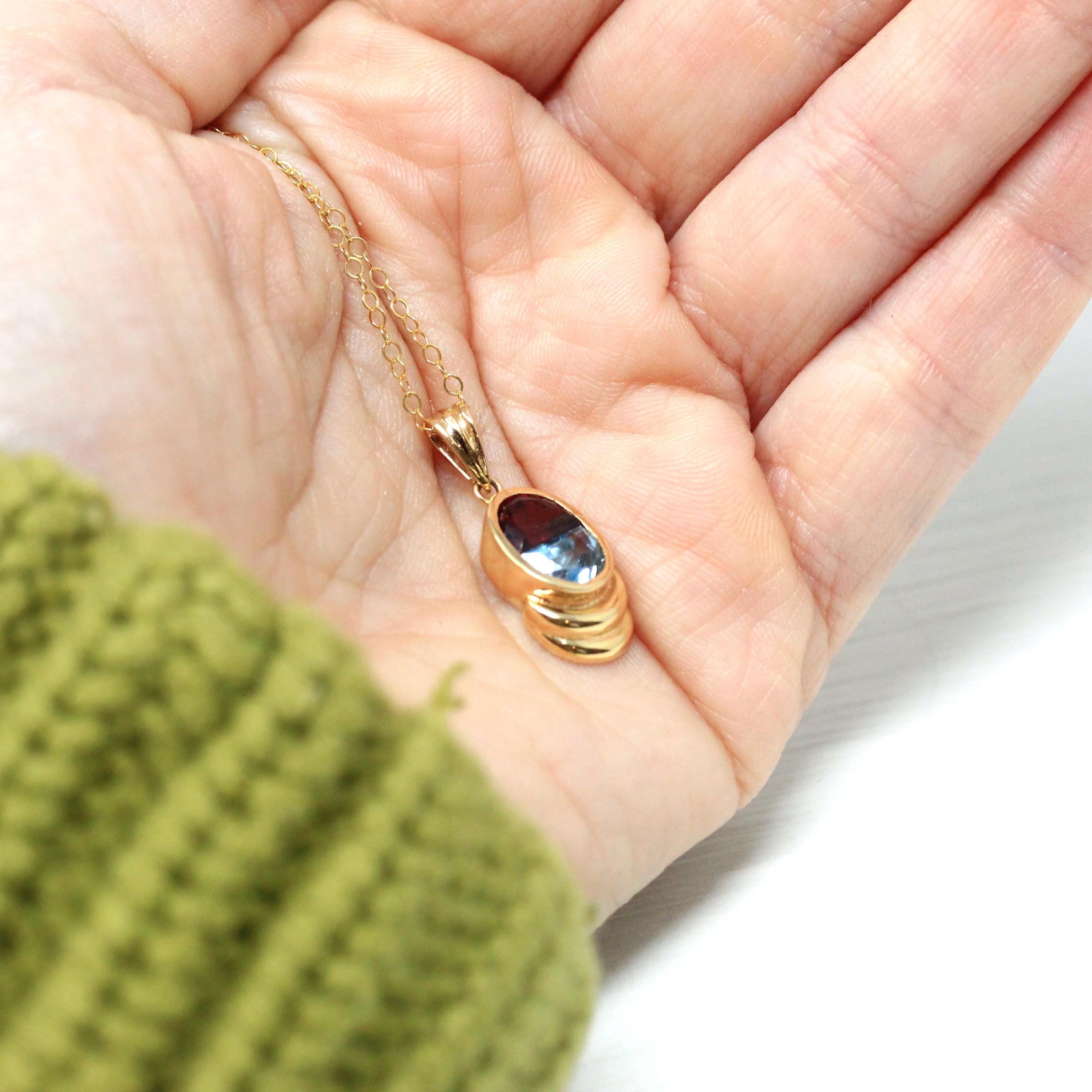 Garnet & Topaz Pendant - Modern 14k Yellow Gold Natural Fancy Cut Gems - Estate Circa 2000's Era January December Birthstones Fine Jewelry