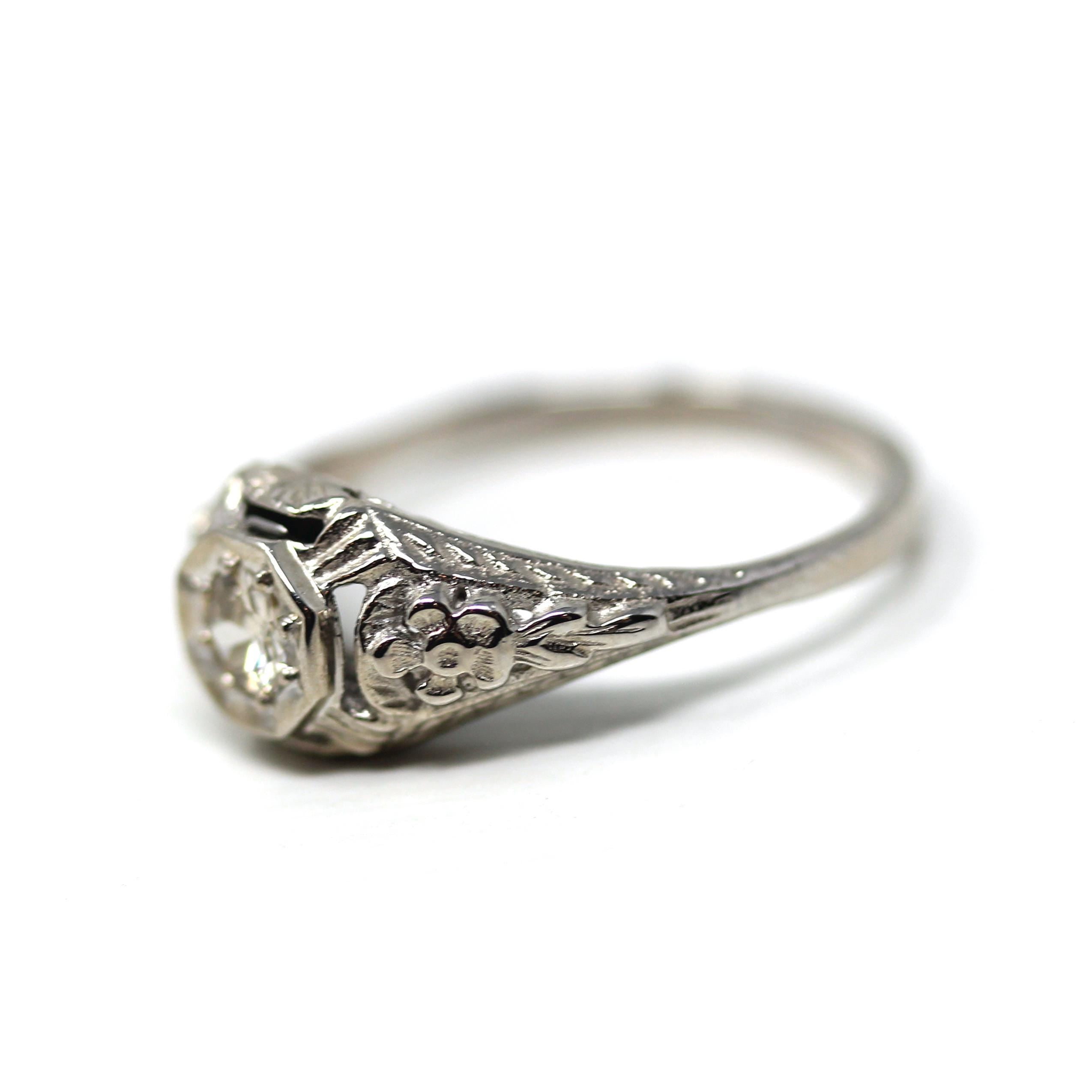Vintage Engagement Ring - Art Deco Platinum Natural Genuine Diamond Wedding - Antique Circa 1920s Size 5 3/4 Bridal Filigree Fine Jewelry