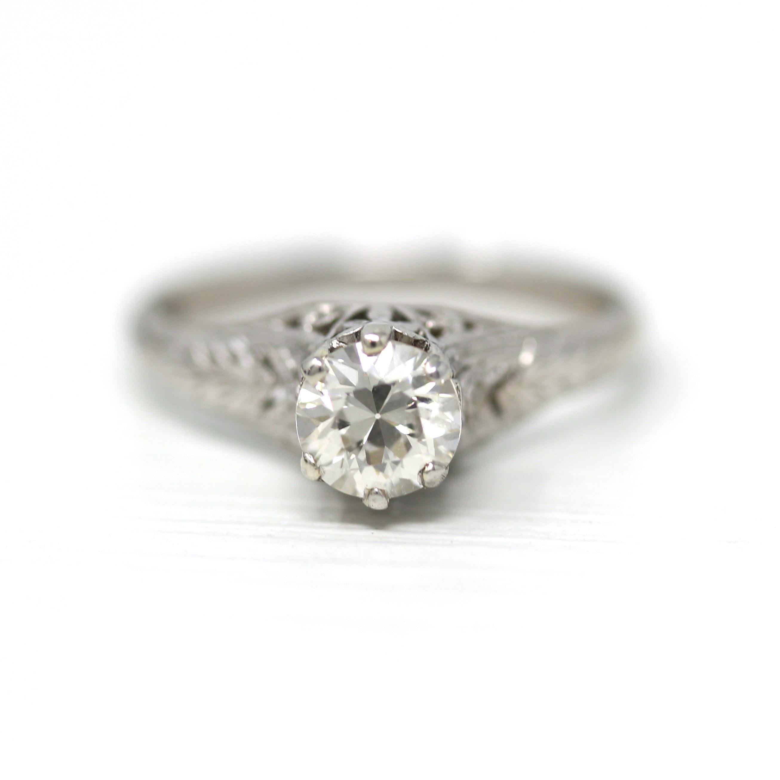 Vintage Engagement Ring - Art Deco Platinum Natural Genuine Diamond Wedding - Antique Circa 1920s Size 5 3/4 Bridal Filigree Fine Jewelry