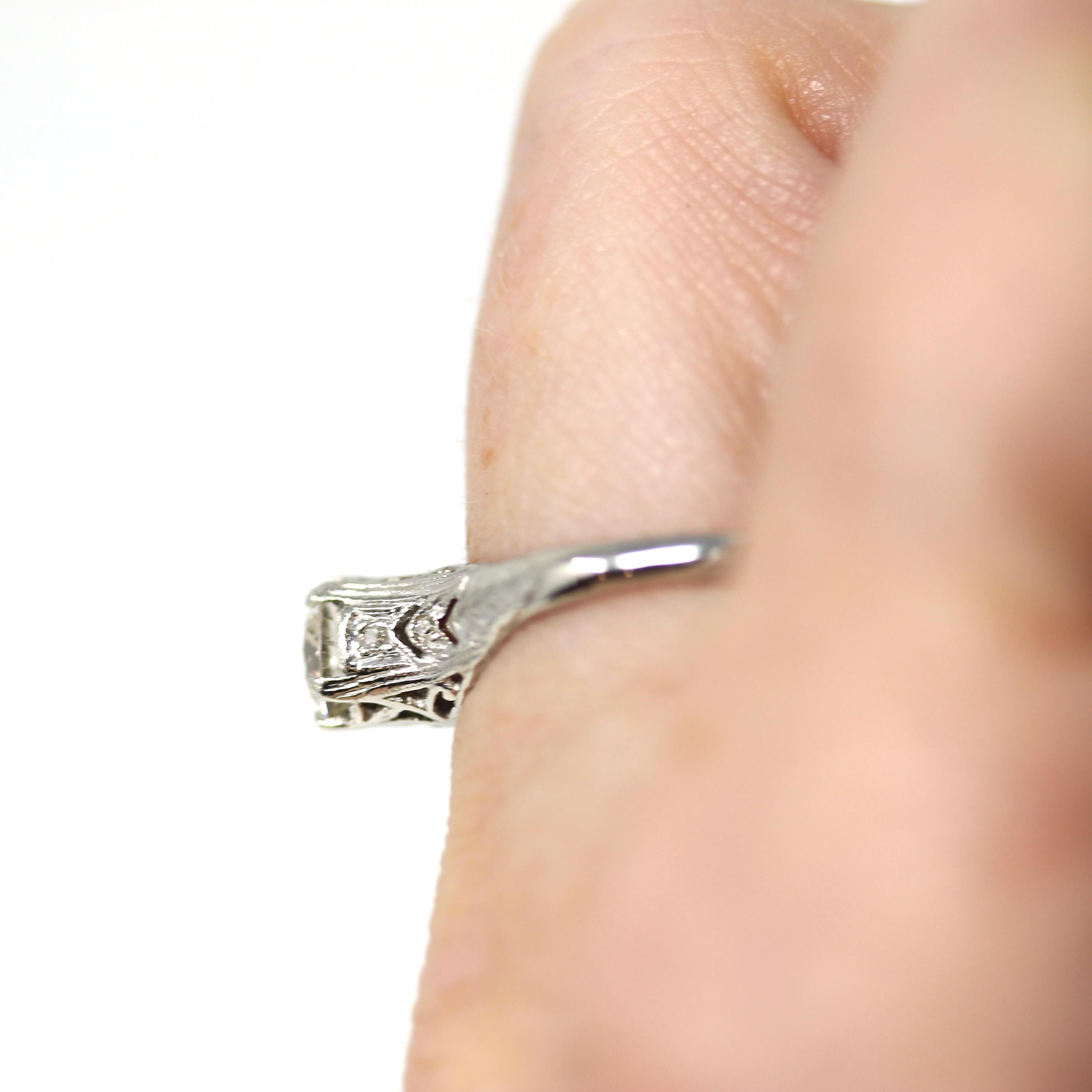 Vintage Engagement Ring - Art Deco Platinum Natural Genuine Diamond Wedding - Antique Circa 1920s Size 5 3/4 Bridal Filigree Fine Jewelry