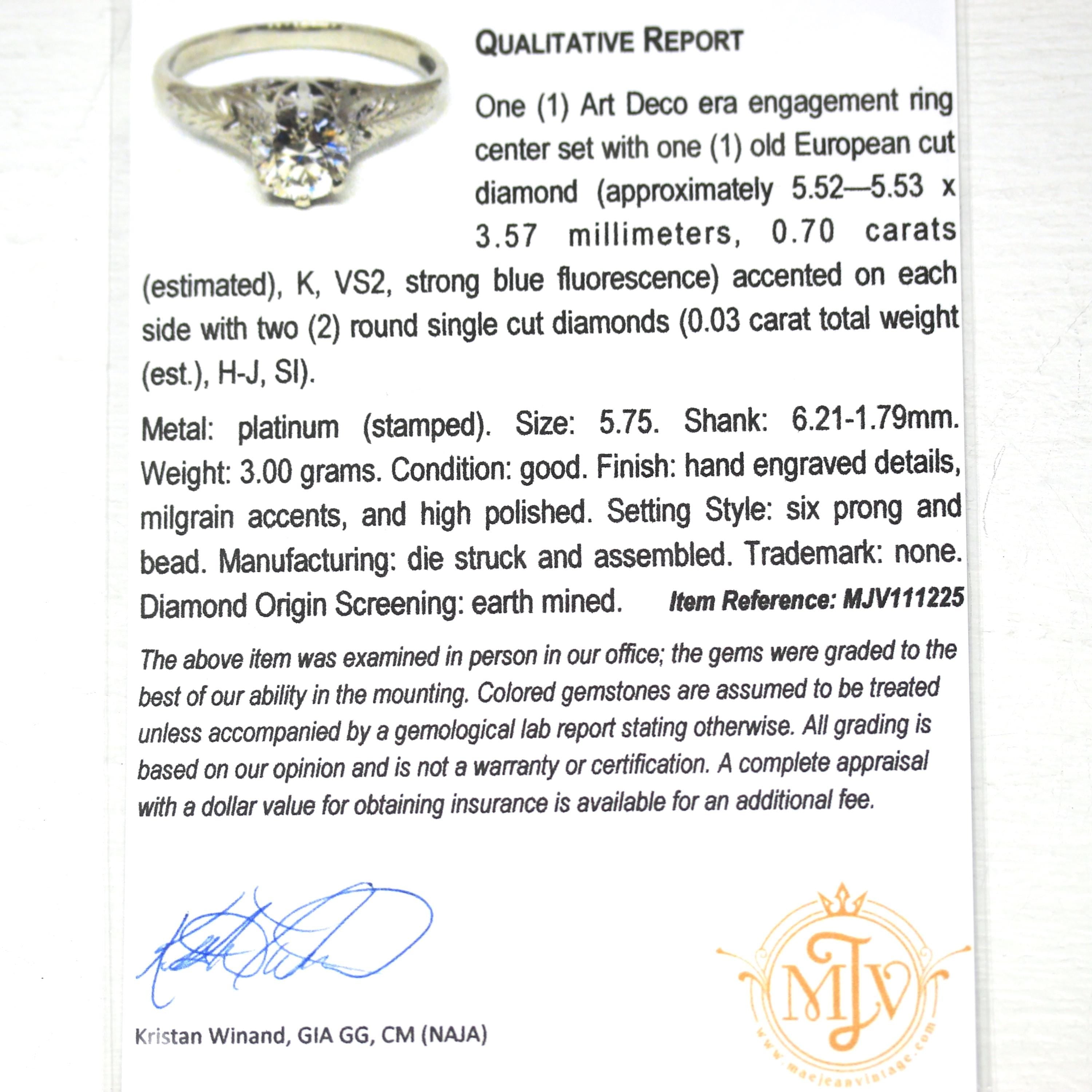 Vintage Engagement Ring - Art Deco Platinum Natural Genuine Diamond Wedding - Antique Circa 1920s Size 5 3/4 Bridal Filigree Fine Jewelry