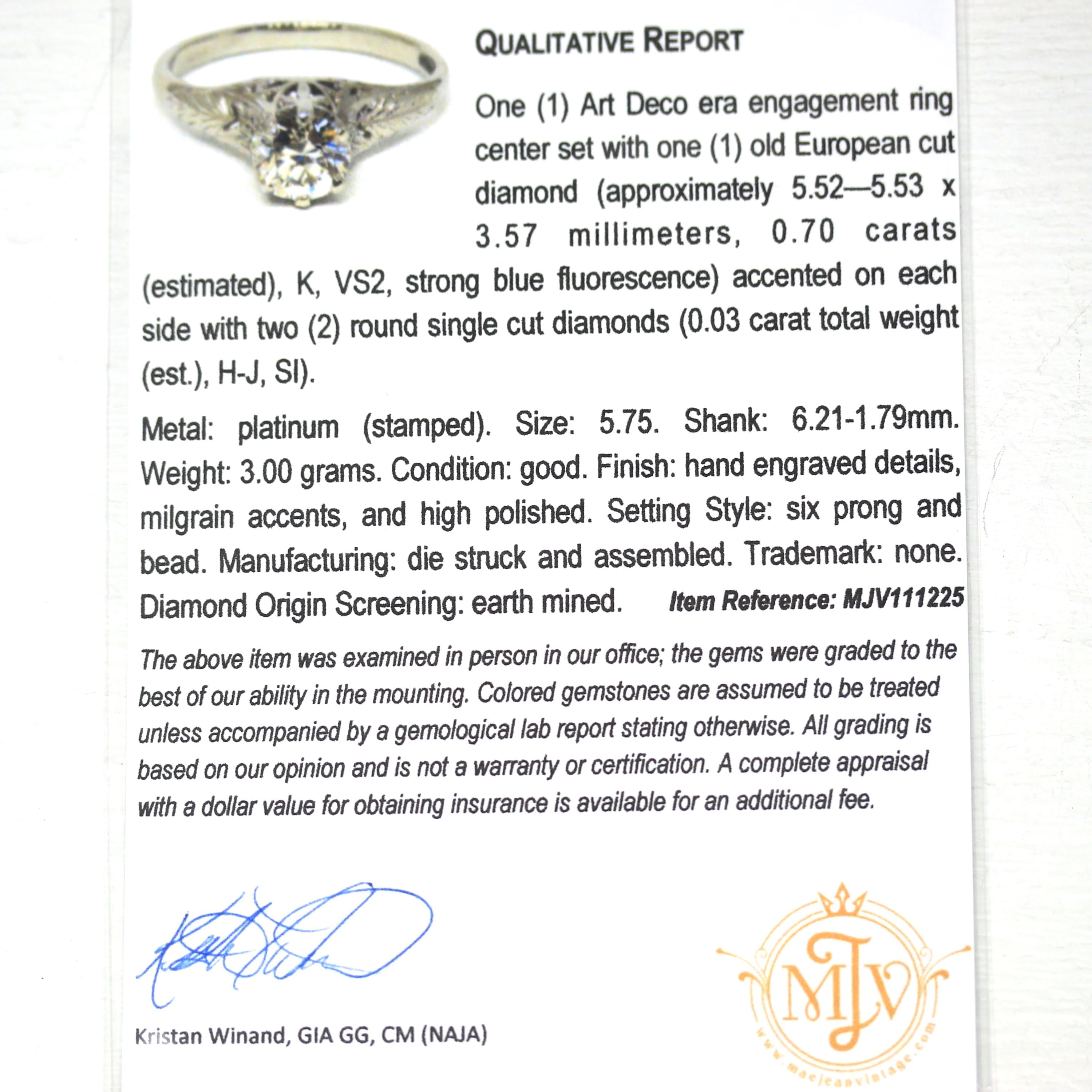 Vintage Engagement Ring - Art Deco Platinum Natural Genuine Diamond Wedding - Antique Circa 1920s Size 5 3/4 Bridal Filigree Fine Jewelry