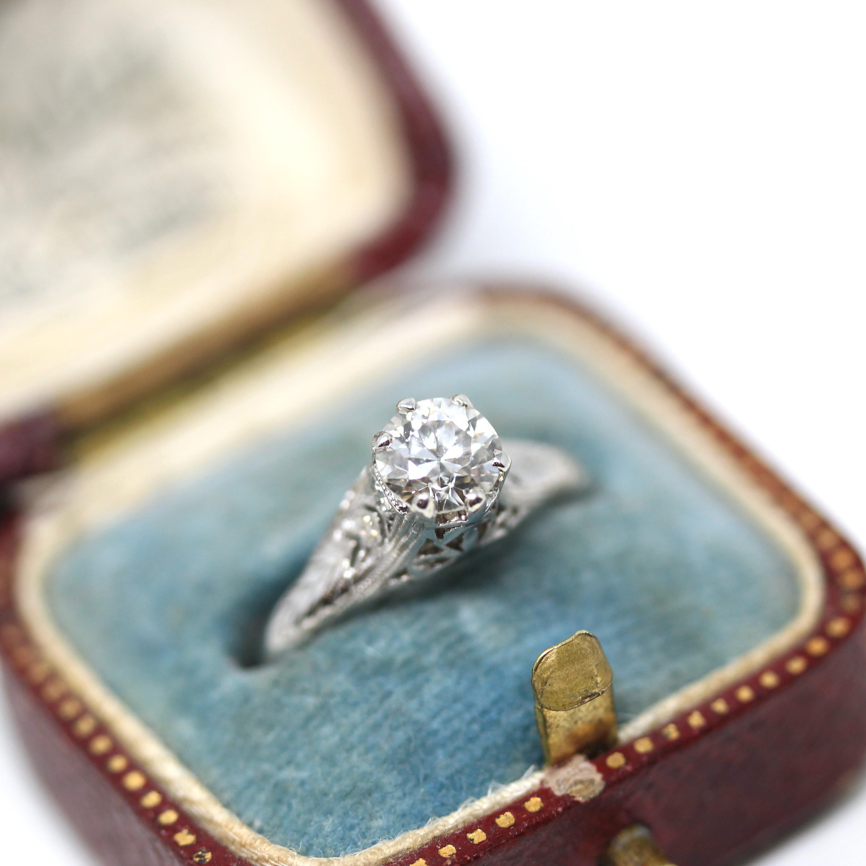 Vintage Engagement Ring - Art Deco Platinum Natural Genuine Diamond Wedding - Antique Circa 1920s Size 5 3/4 Bridal Filigree Fine Jewelry