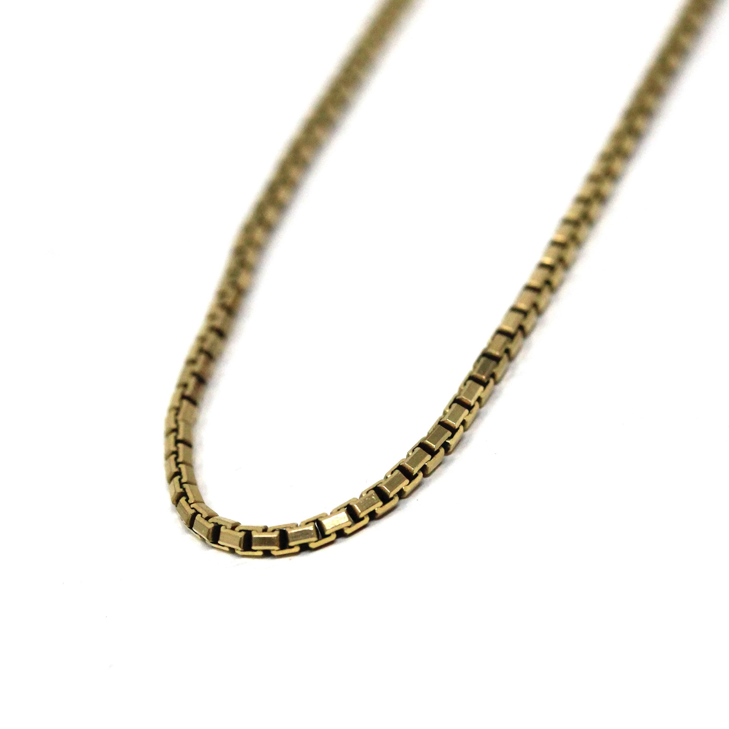 Modern Box Chain - Estate 8k Yellow Gold Plain Link 16 Inch Stacking Necklace - Circa 2000s Era Contemporary Fine Statement Jewelry