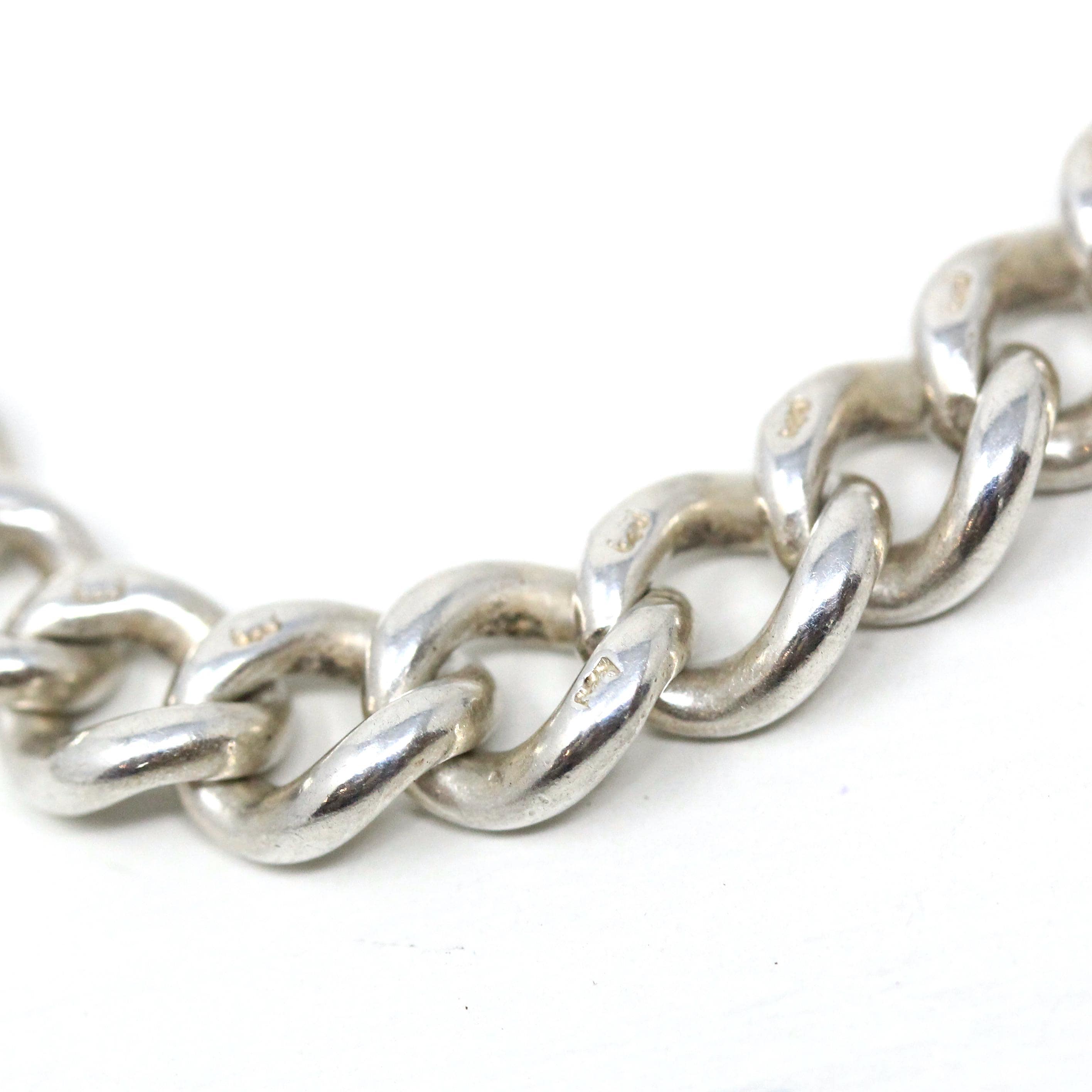 Pocket Watch Chain - Victorian Sterling Silver English Hallmark Curb Links Necklace - Antique Circa 1890s Era Fine Unisex Statement Jewelry