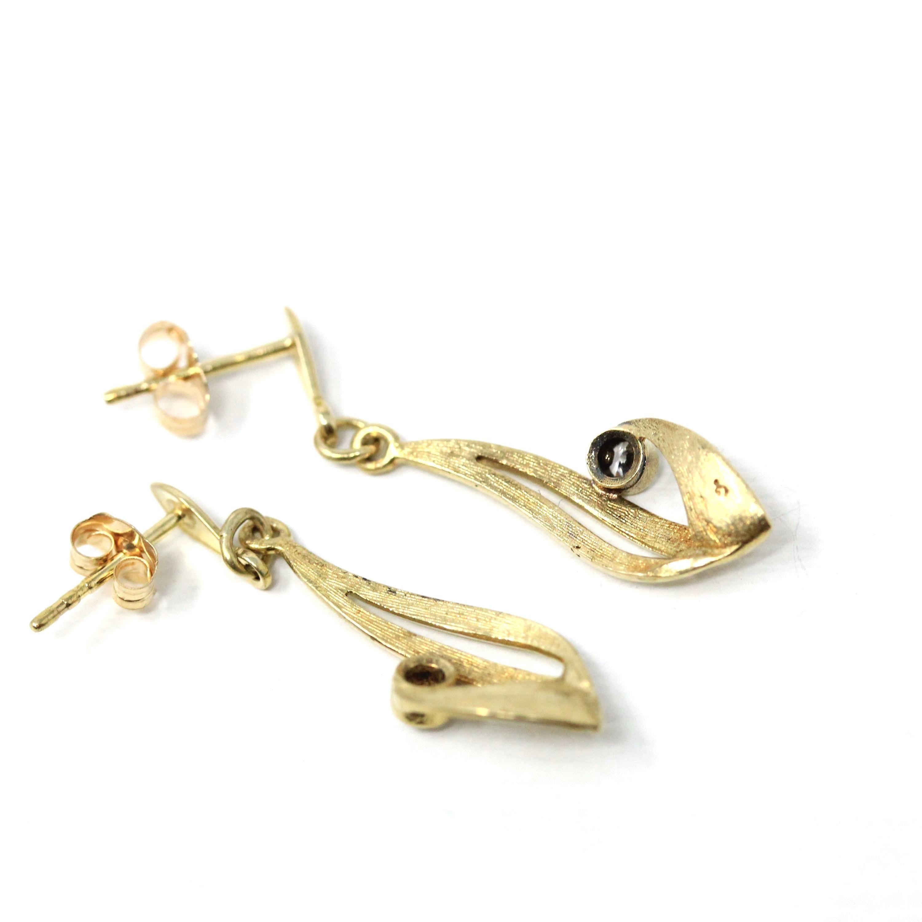 Cubic Zirconia Earrings - Modern 10k Yellow Gold Pierced Push Backs Dangle Drop Style - Estate Circa 2000's Era Fashion Accessory Jewelry