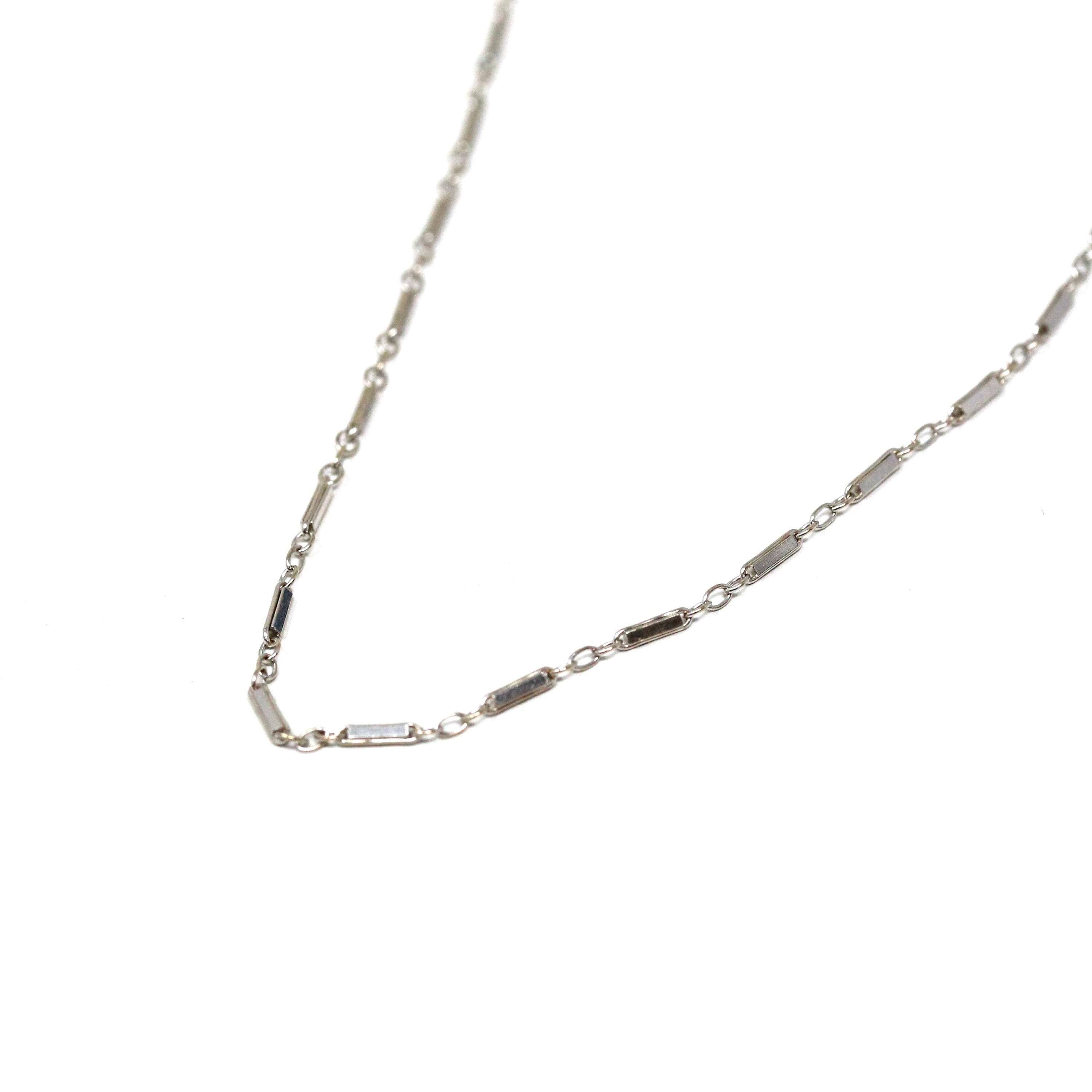 Vintage Chain Necklace - Art Deco 14k White Gold Fancy Decorative Paper Clip Link - Circa 1930s Era Fish Hook Clasp Dainty Accessory Jewelry