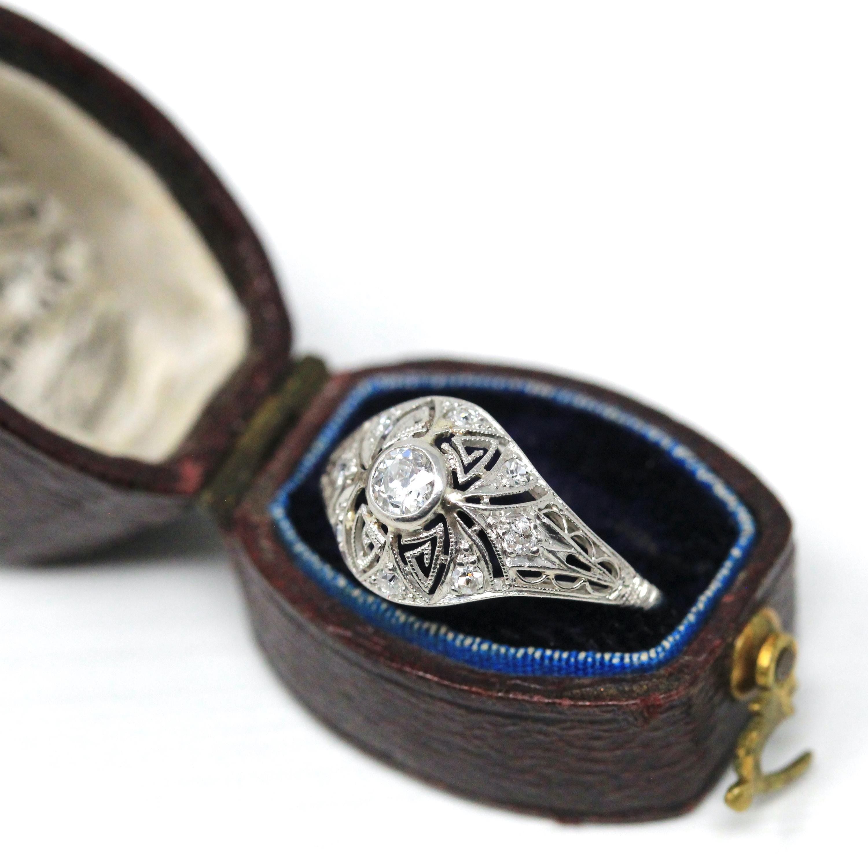 Antique Diamond Ring - Art Deco Platinum Natural Diamonds Filigree Bridal Statement - Circa 1920s Era Size 5 1/4 Fine Engagement 20s Jewelry