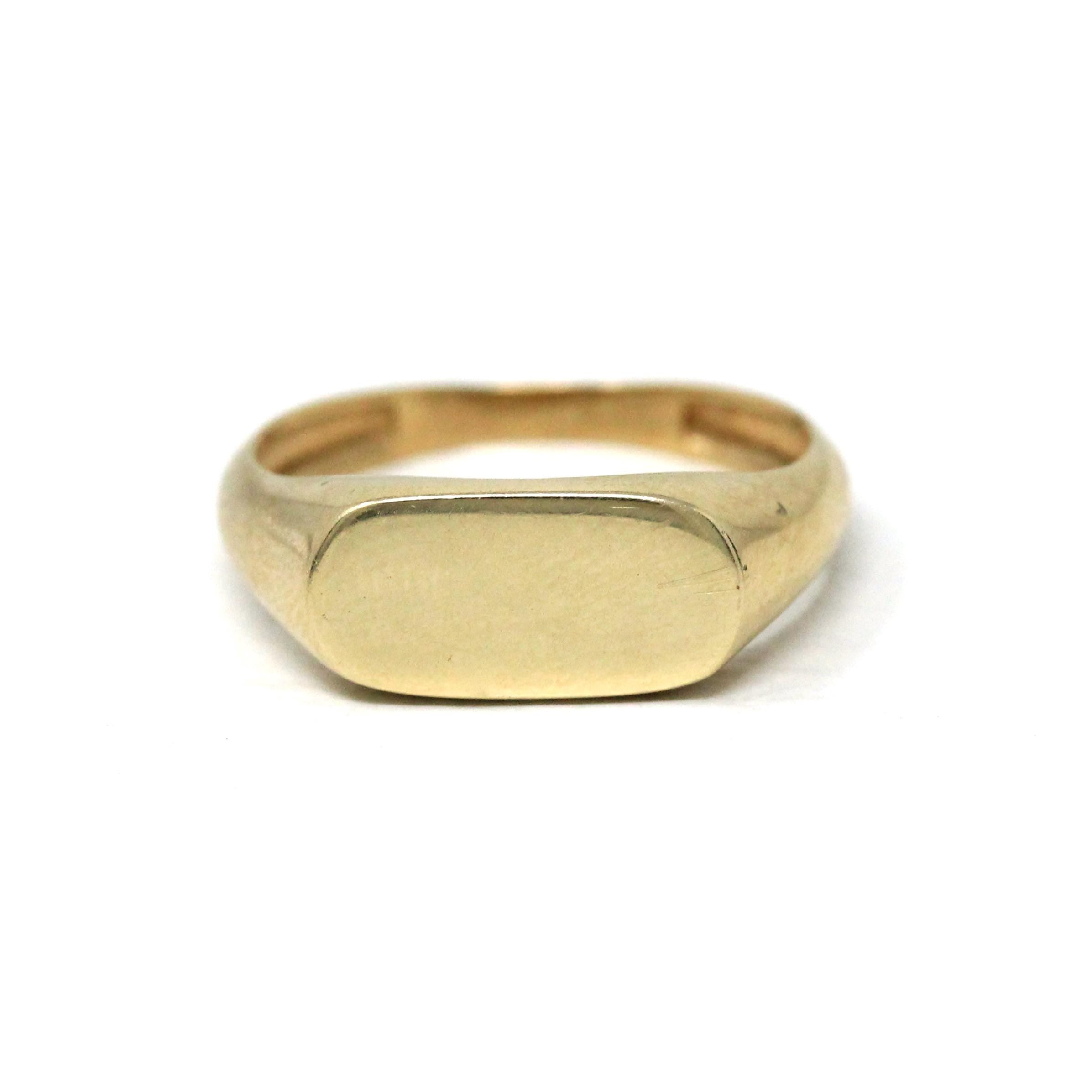 Blank Signet Ring - Estate 10k Yellow Gold Square Oval East West Personalize Engrave - Modern Circa 2000's Size 6 1/2 Initials Fine Jewelry