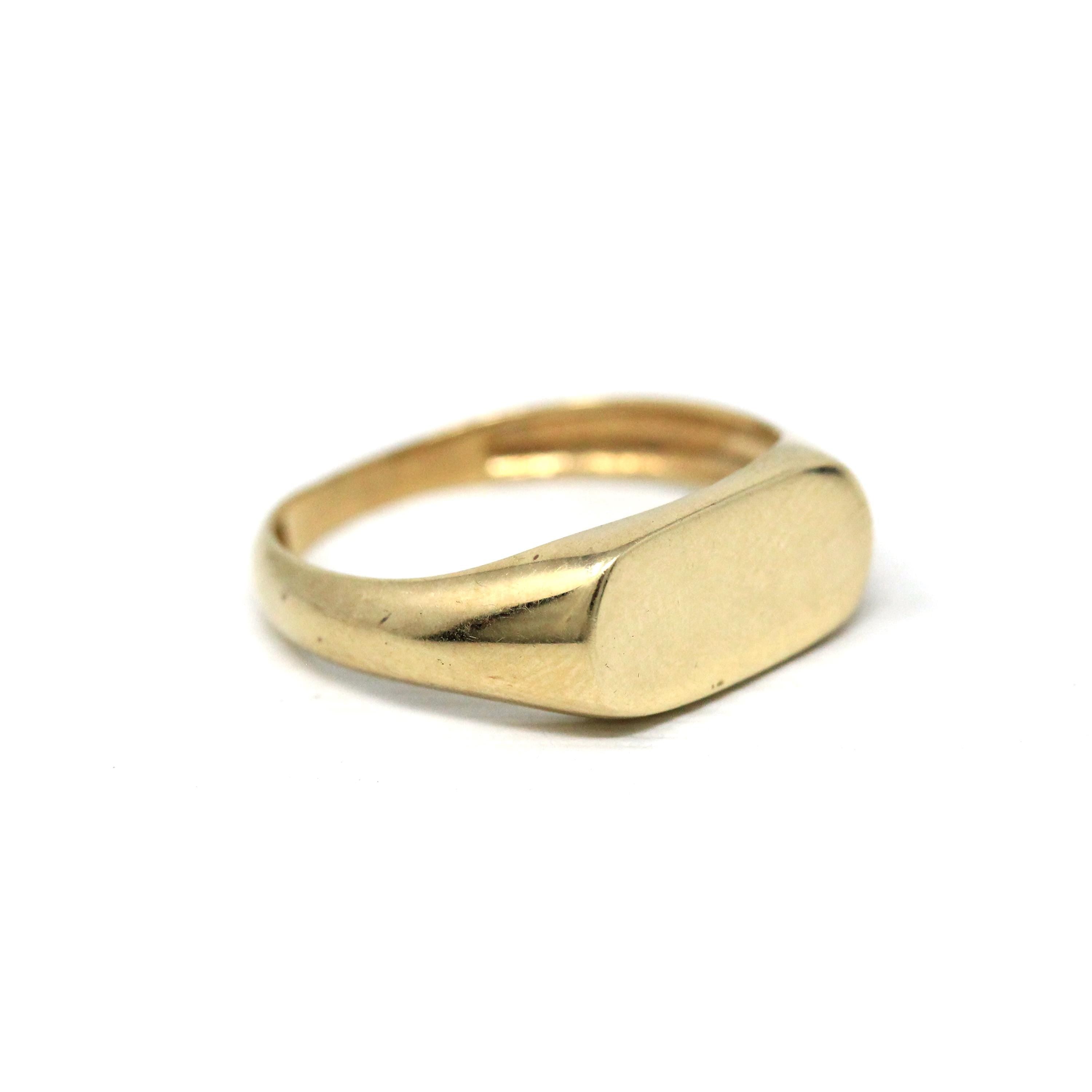 Blank Signet Ring - Estate 10k Yellow Gold Square Oval East West Personalize Engrave - Modern Circa 2000's Size 6 1/2 Initials Fine Jewelry