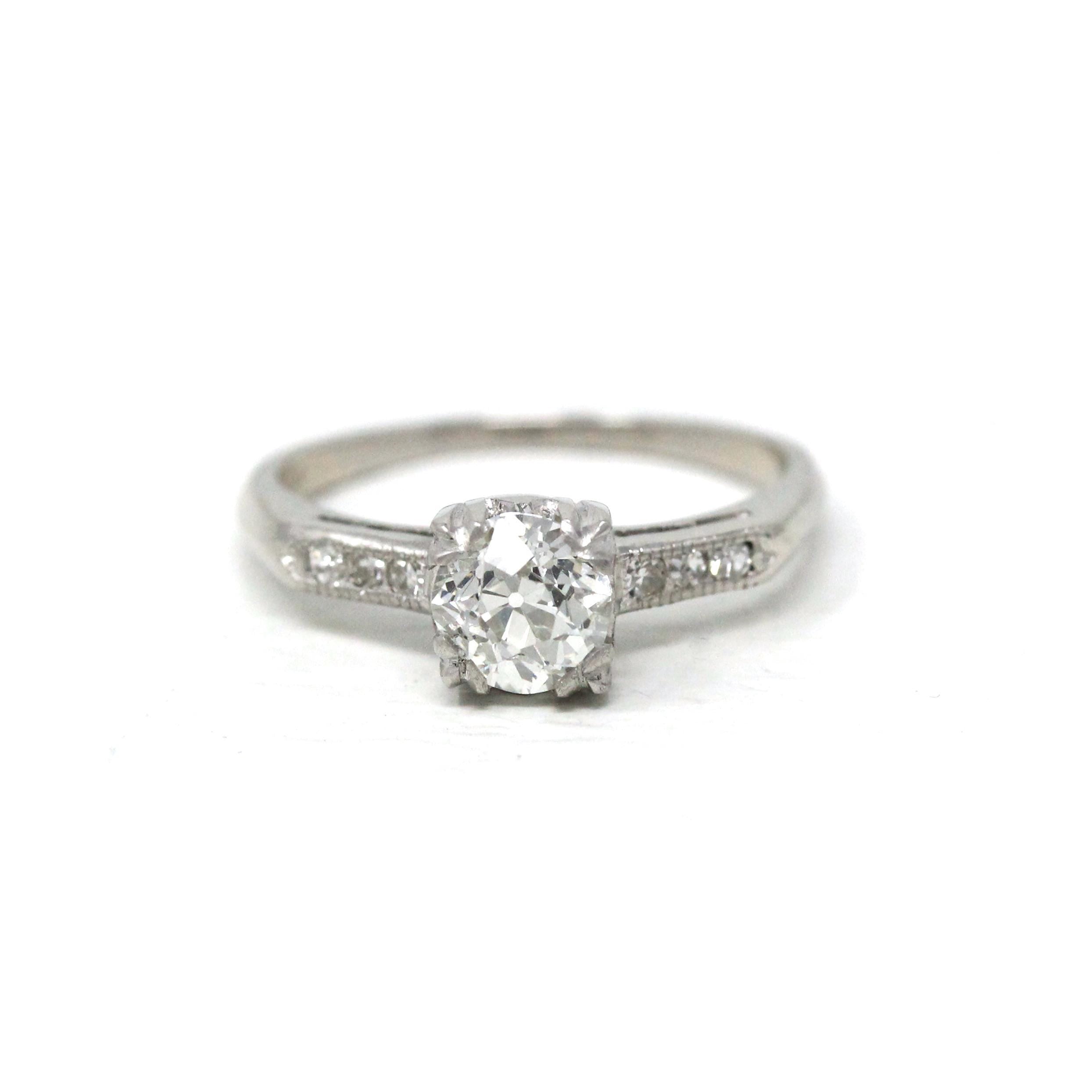 Vintage Engagement Ring - Platinum Old European Cut Natural Diamonds Wedding Bridal - Mid Century 1950s Size 4 3/4 GIA Report Fine Jewelry