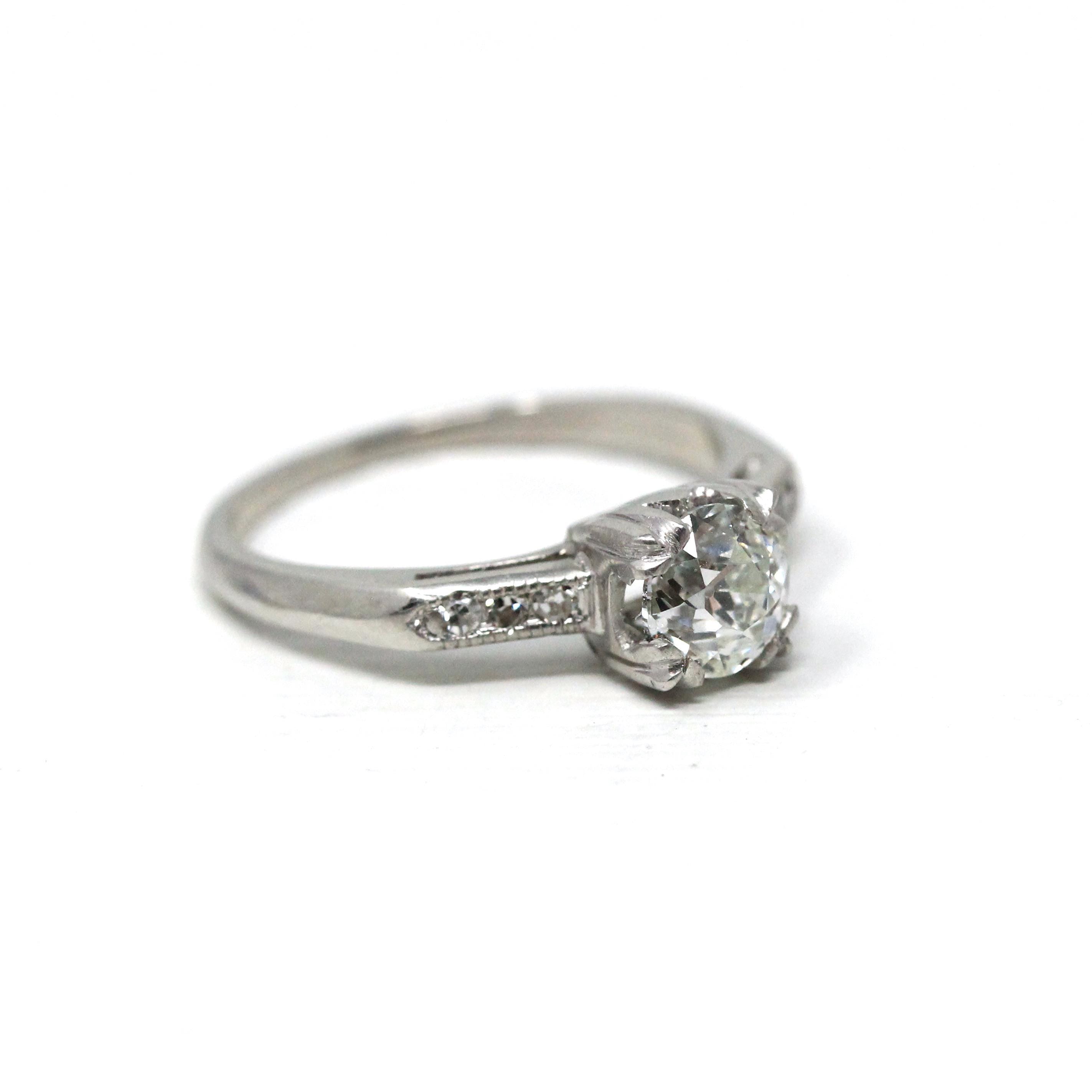 Vintage Engagement Ring - Platinum Old European Cut Natural Diamonds Wedding Bridal - Mid Century 1950s Size 4 3/4 GIA Report Fine Jewelry