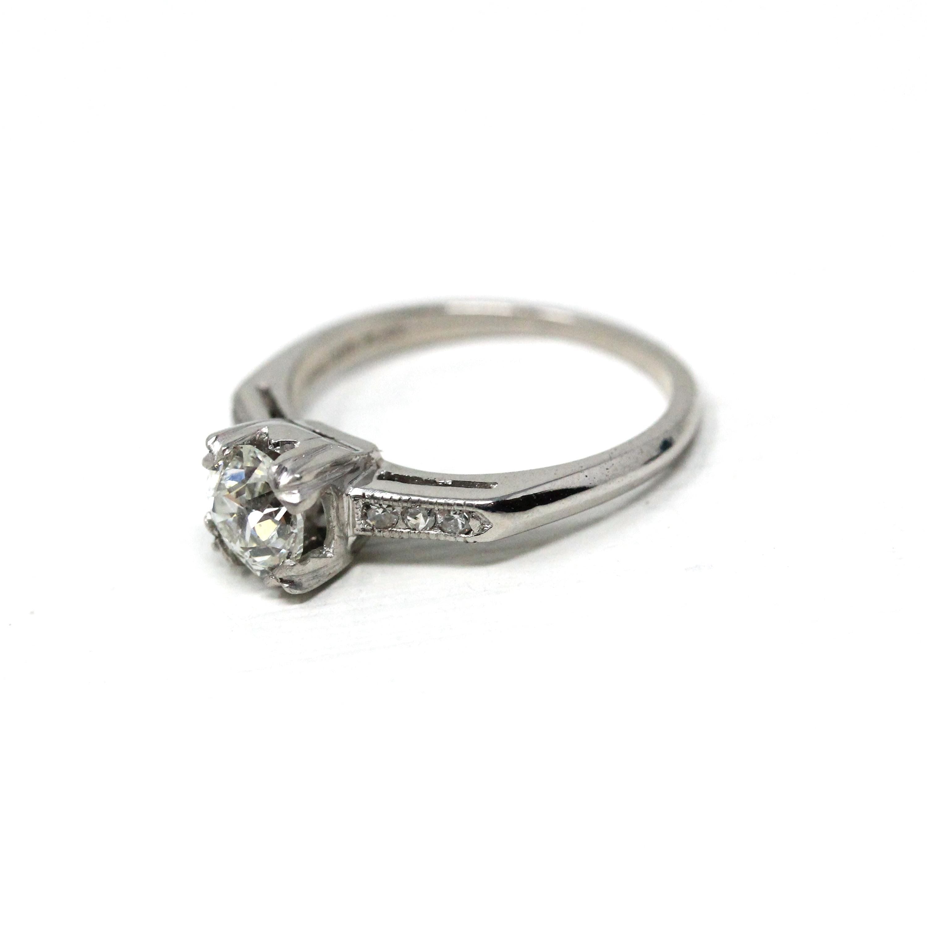 Vintage Engagement Ring - Platinum Old European Cut Natural Diamonds Wedding Bridal - Mid Century 1950s Size 4 3/4 GIA Report Fine Jewelry