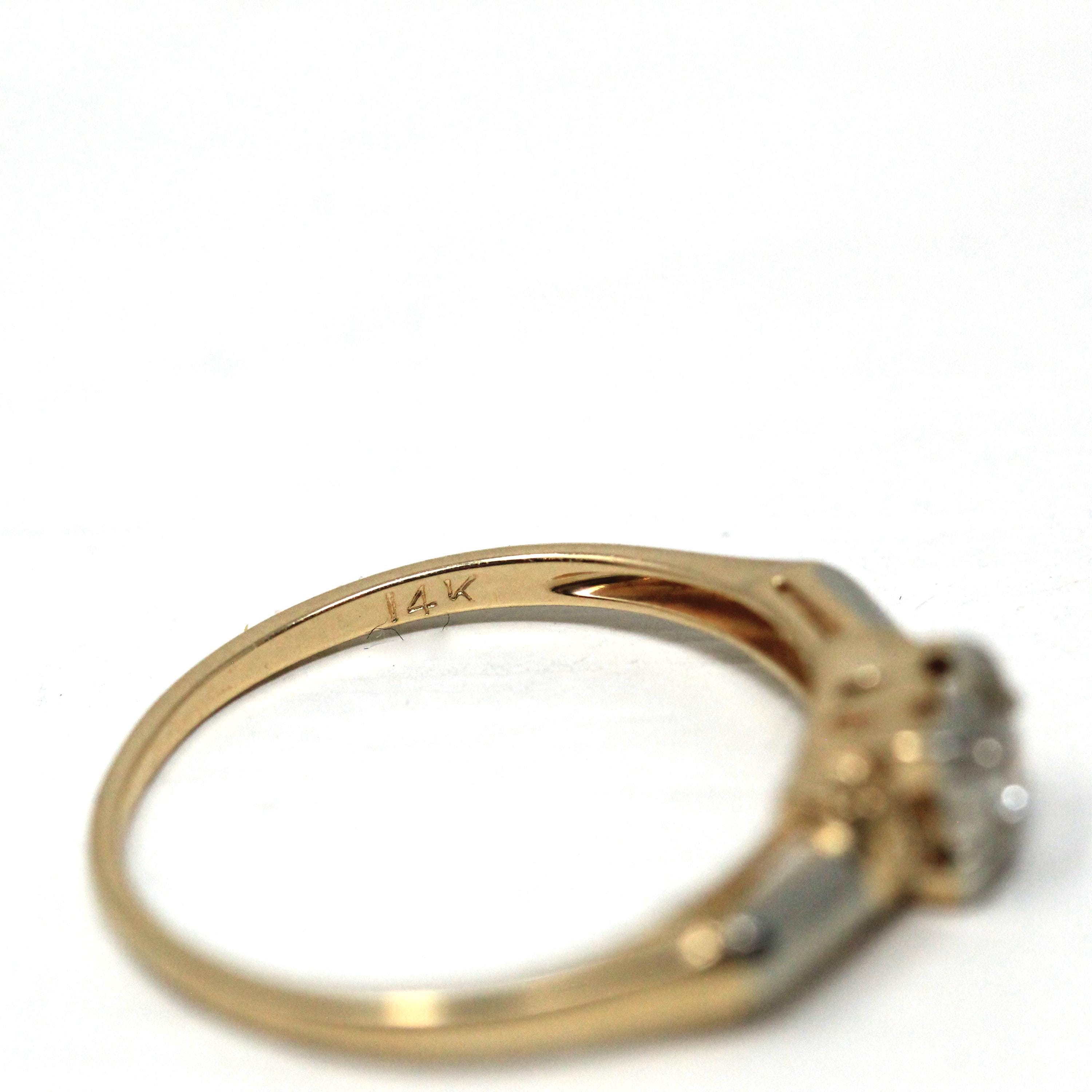 Vintage Ring Set - Retro Era 14k Yellow & White Gold Two Tone Natural Diamond - Circa 1940s Size 6 Bridal Engagement Wedding Fine Jewelry