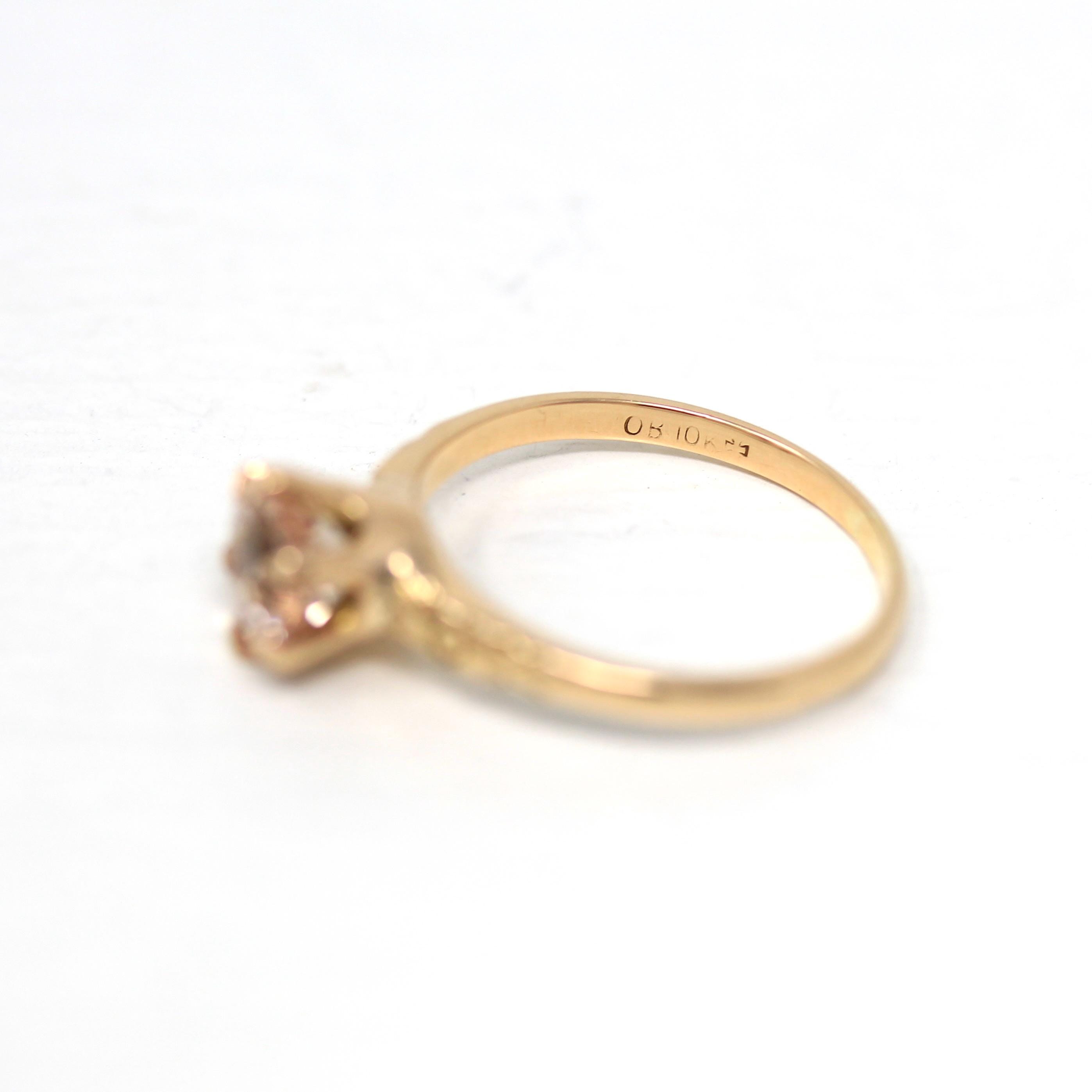 Natural Morganite Ring - Edwardian 10k Yellow Gold Round Faceted Pink Gem - Antique Circa 1910s Era Size 7 1/2 Ostby Barton Fine OB Jewelry