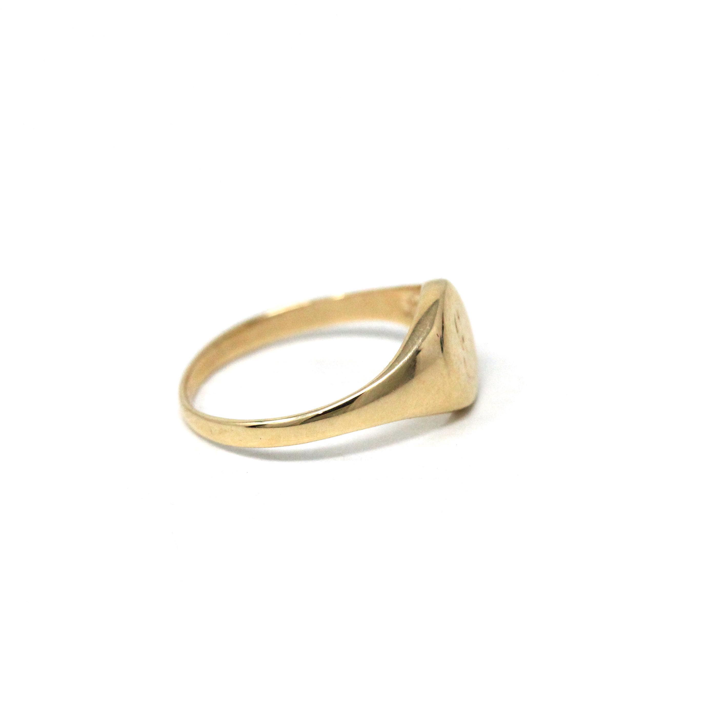 Letter "P" Ring - Retro 14k Yellow Gold Engraved Initial Signet Band - Vintage Circa 1970s Era Size 3 1/2 Pinky Midi Fine Children's Jewelry