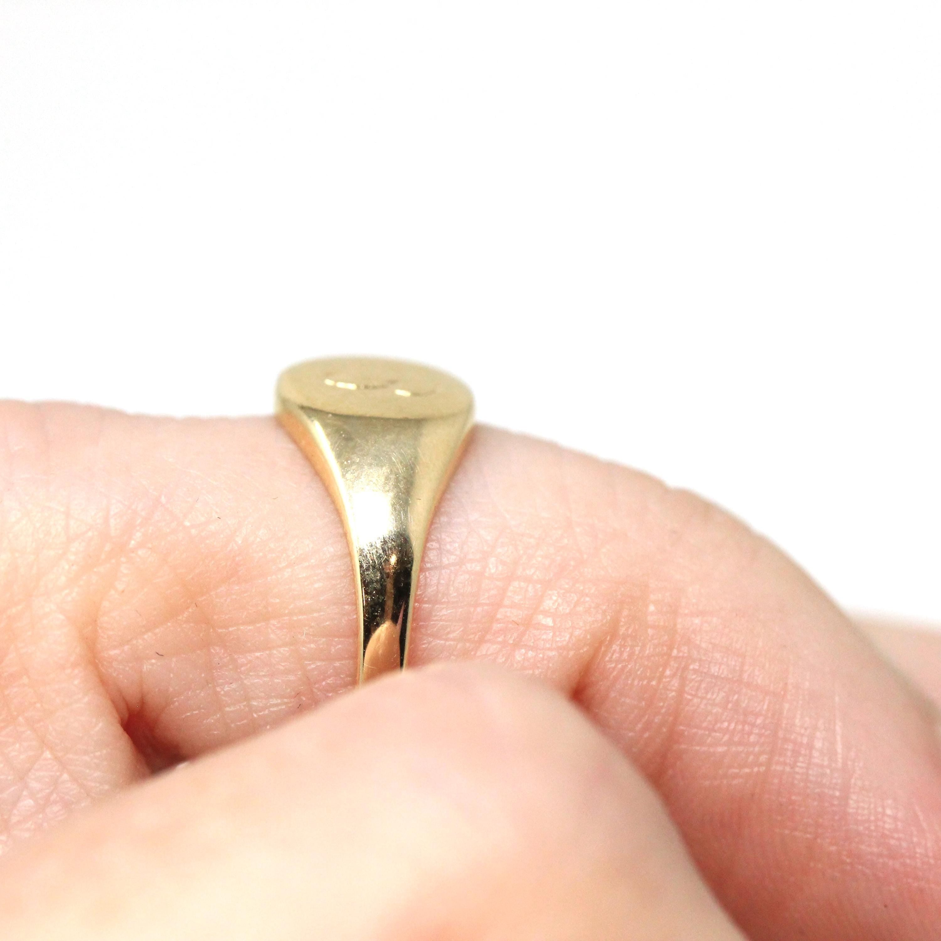 Letter "P" Ring - Retro 14k Yellow Gold Engraved Initial Signet Band - Vintage Circa 1970s Era Size 3 1/2 Pinky Midi Fine Children's Jewelry