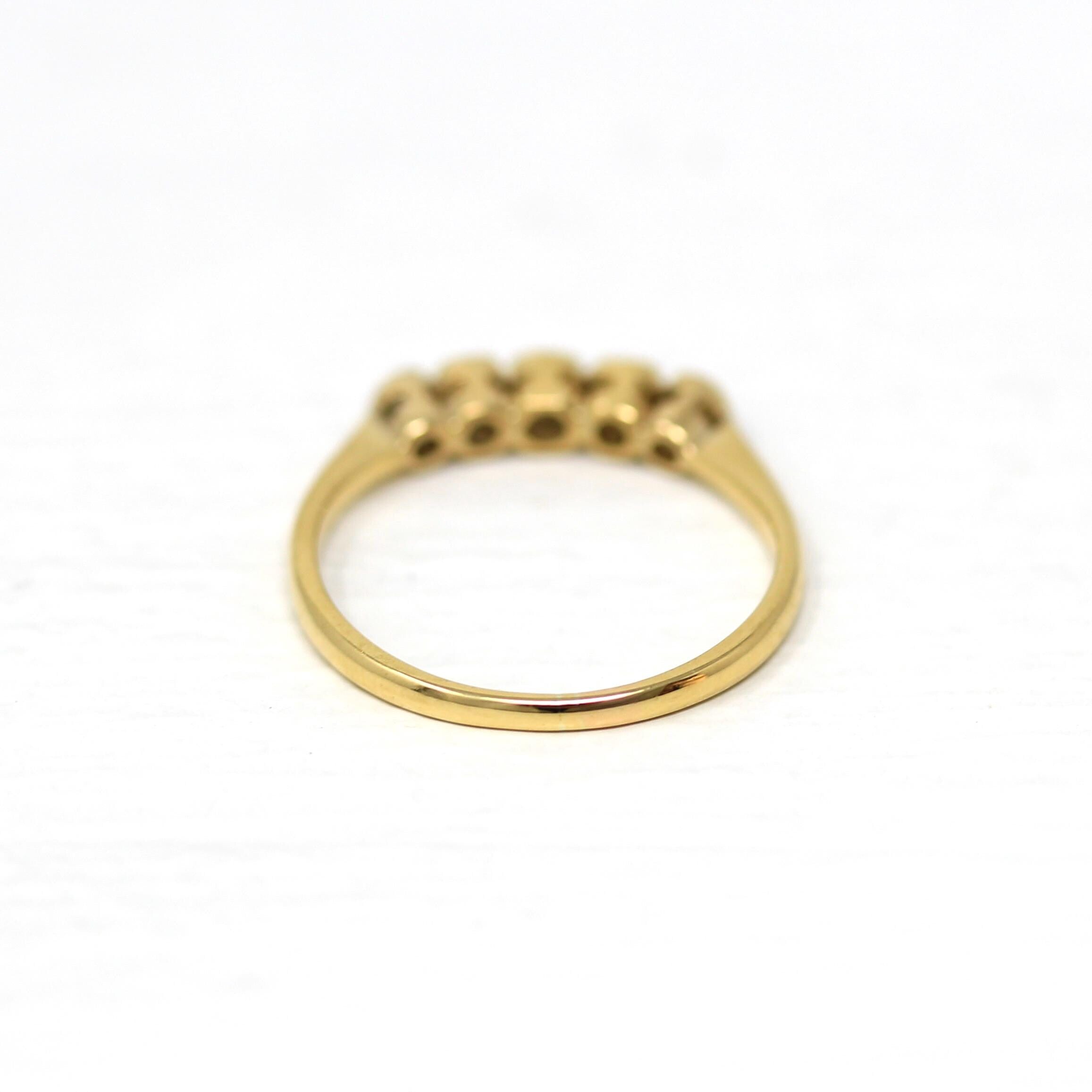 Edwardian Diamond Band - Antique 18k Yellow Gold Platinum .21 CTW Natural Gemstone Wedding Ring - Circa 1910s English Fine Stacking Jewelry