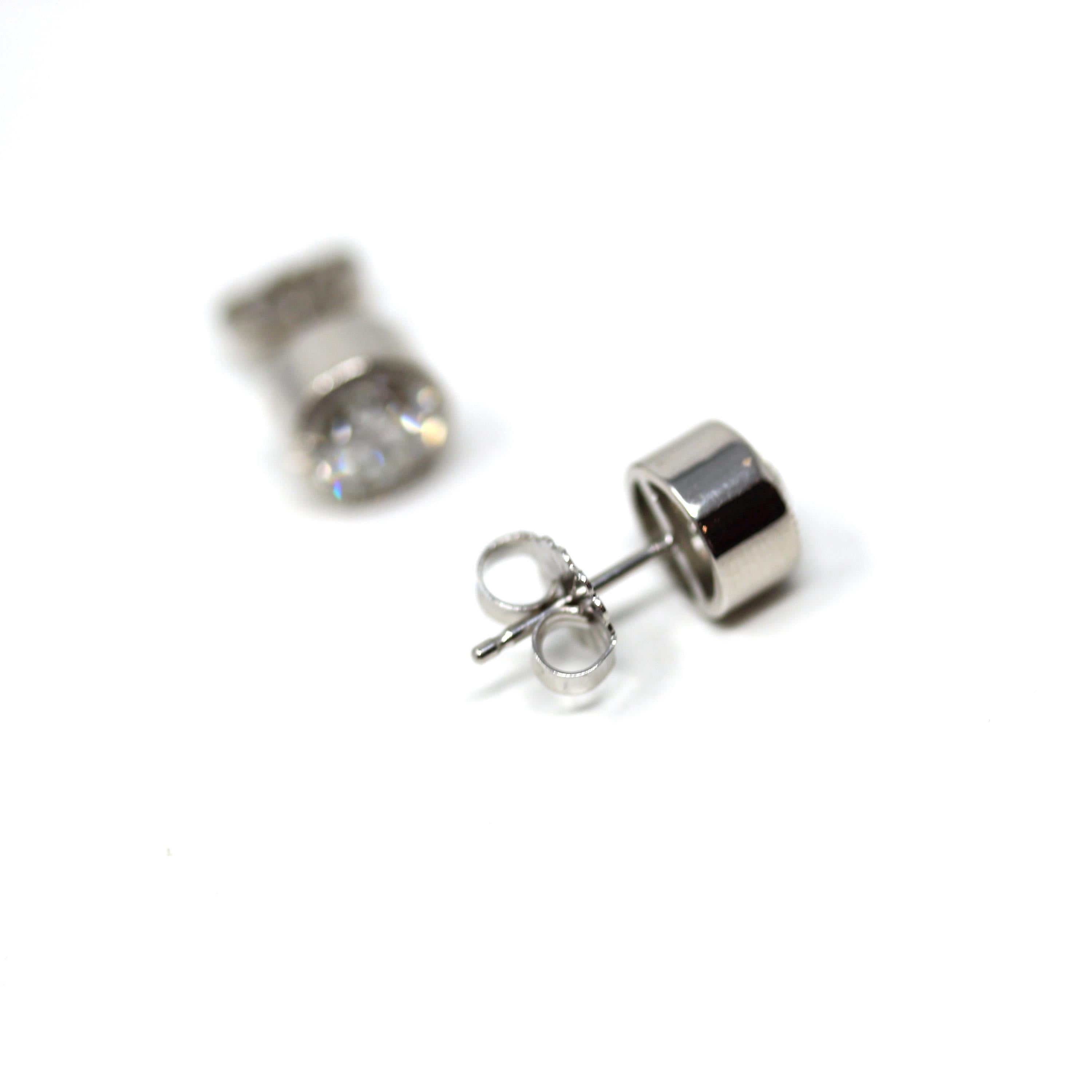 Antique Diamond Earrings - Custom 14k White Gold 1.54 CTW K/L Color VS1/VS2 Clarity Natural Old European Cuts - Bezel Stud Fine Gem Jewelry