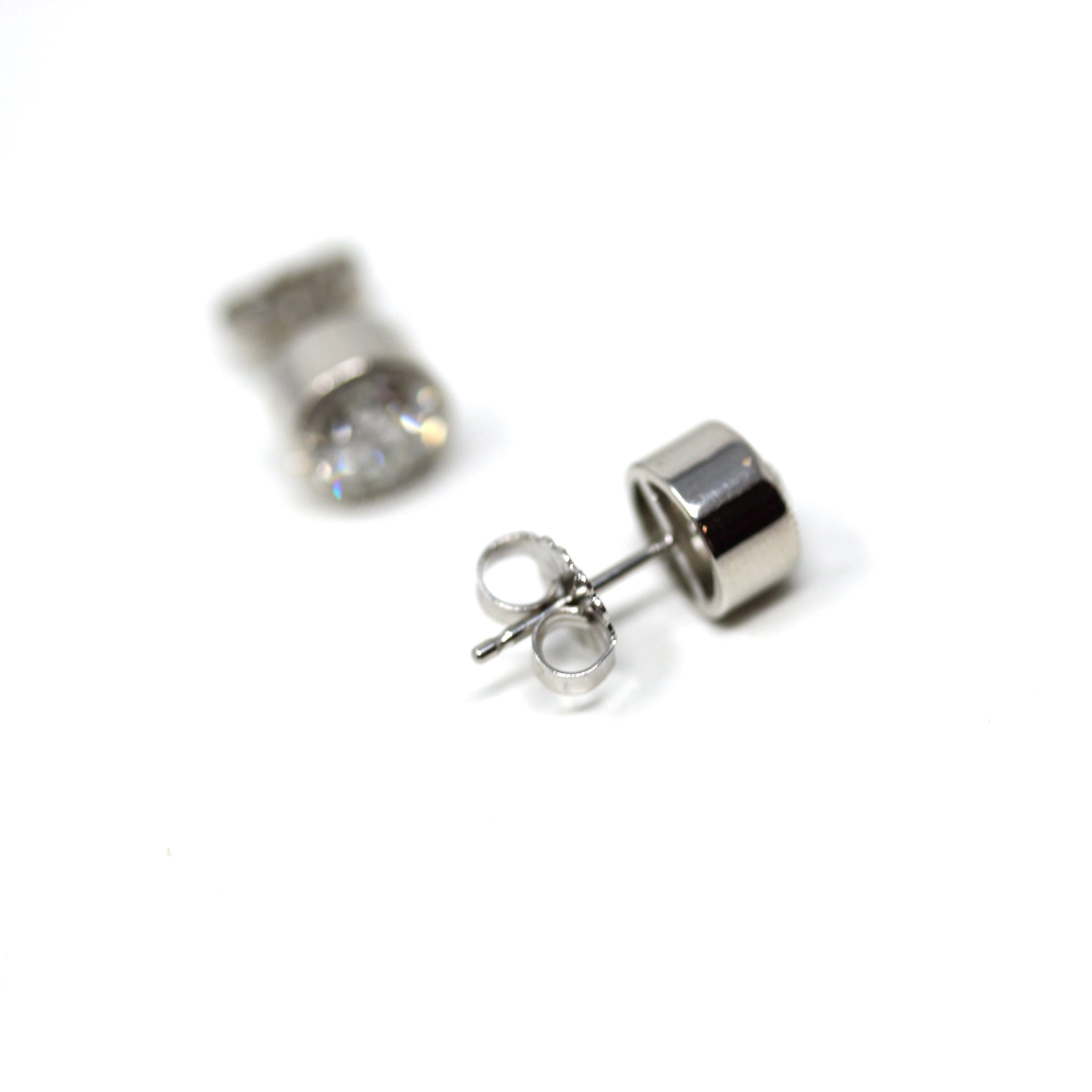 Antique Diamond Earrings - Custom 14k White Gold 1.54 CTW K/L Color VS1/VS2 Clarity Natural Old European Cuts - Bezel Stud Fine Gem Jewelry