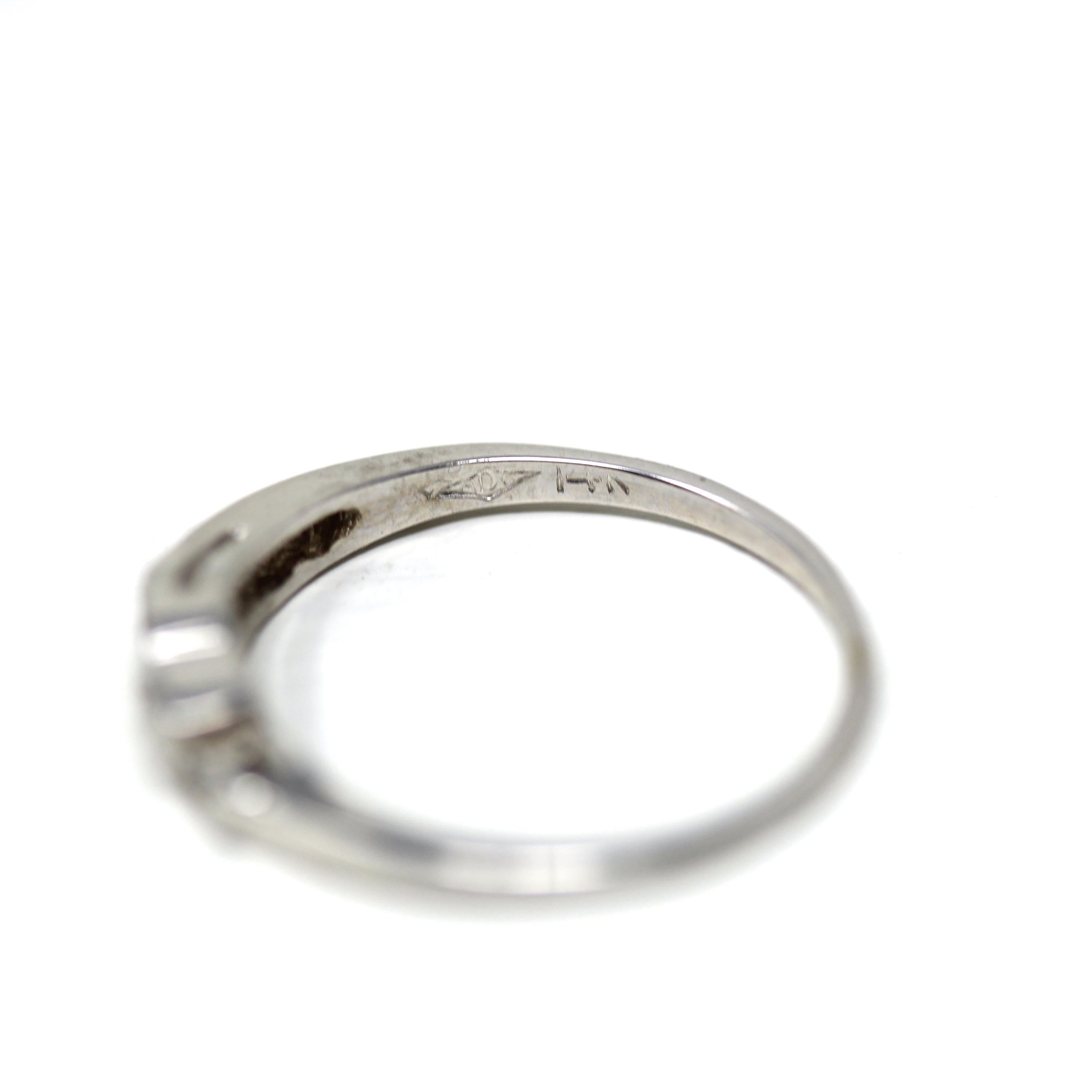 Vintage Wedding Band - Mid Century 14k White Gold 0.12 CTW Six Round Single Cut Diamond Ring - Circa 1950s Size 7 Fine Bridal Jewelry