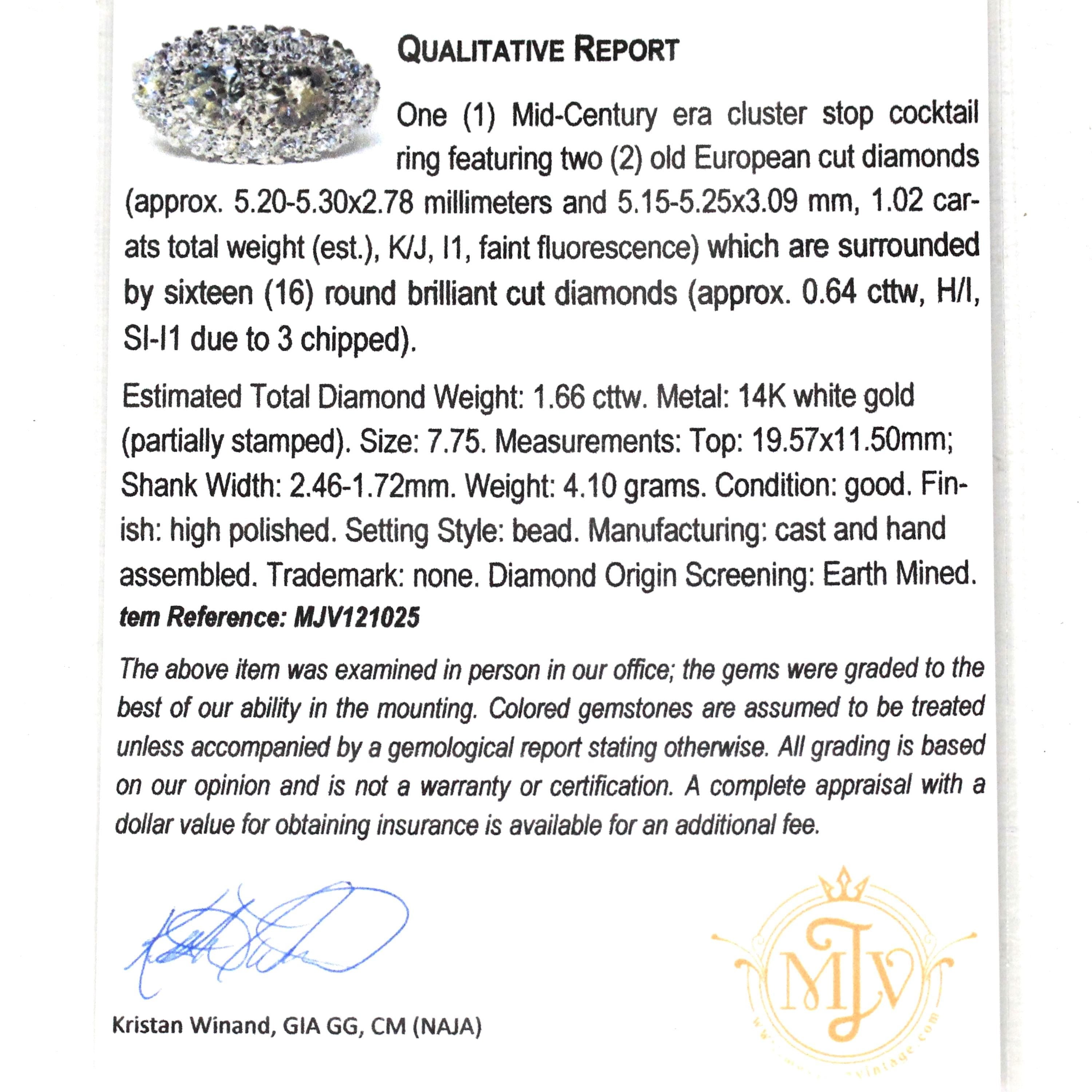 Mid Century Cluster Ring - Vintage 14k White Gold Natural Diamond Gemstone Band - Circa 1950s Size 7 3/4 Princess Anniversary Fine Jewelry