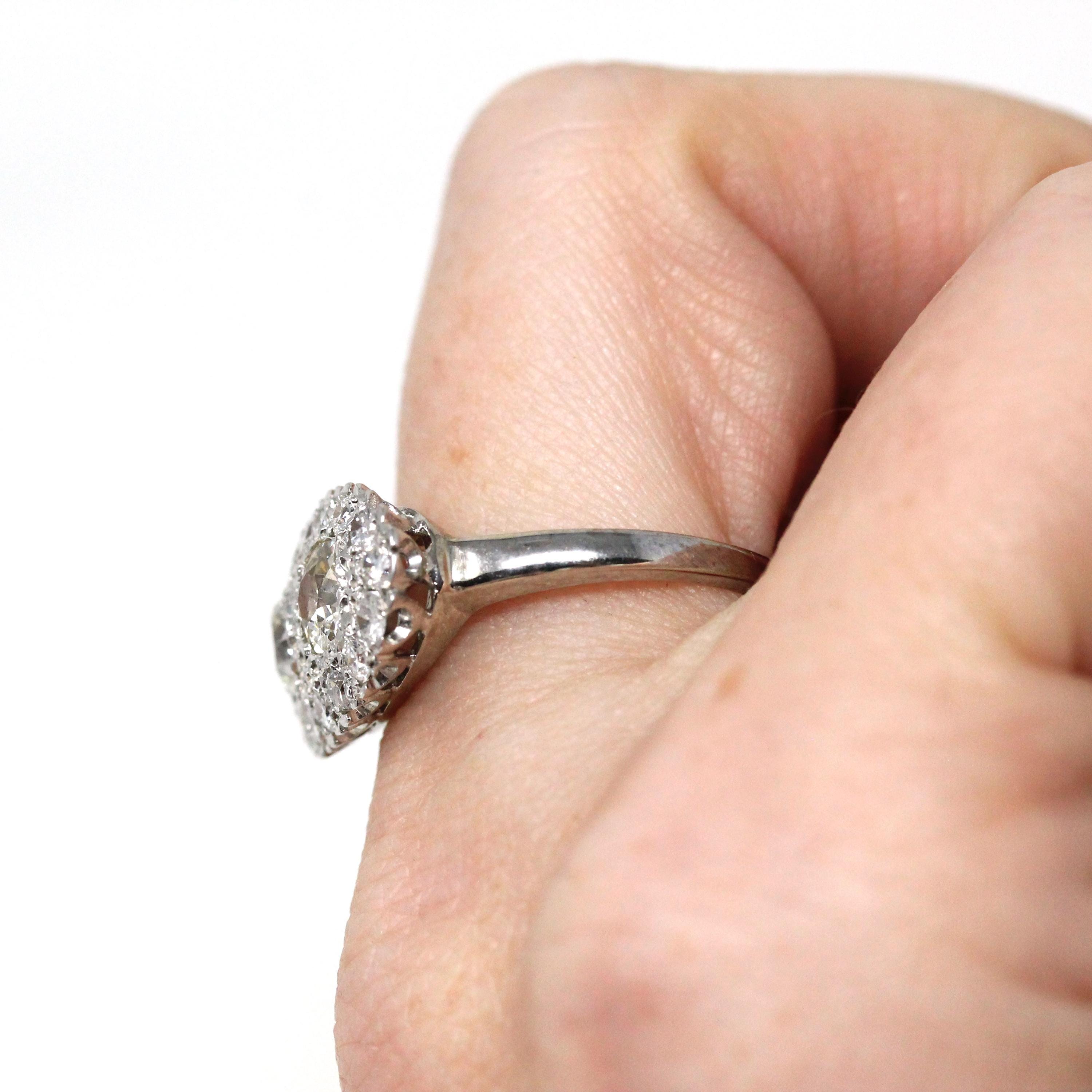 Mid Century Cluster Ring - Vintage 14k White Gold Natural Diamond Gemstone Band - Circa 1950s Size 7 3/4 Princess Anniversary Fine Jewelry