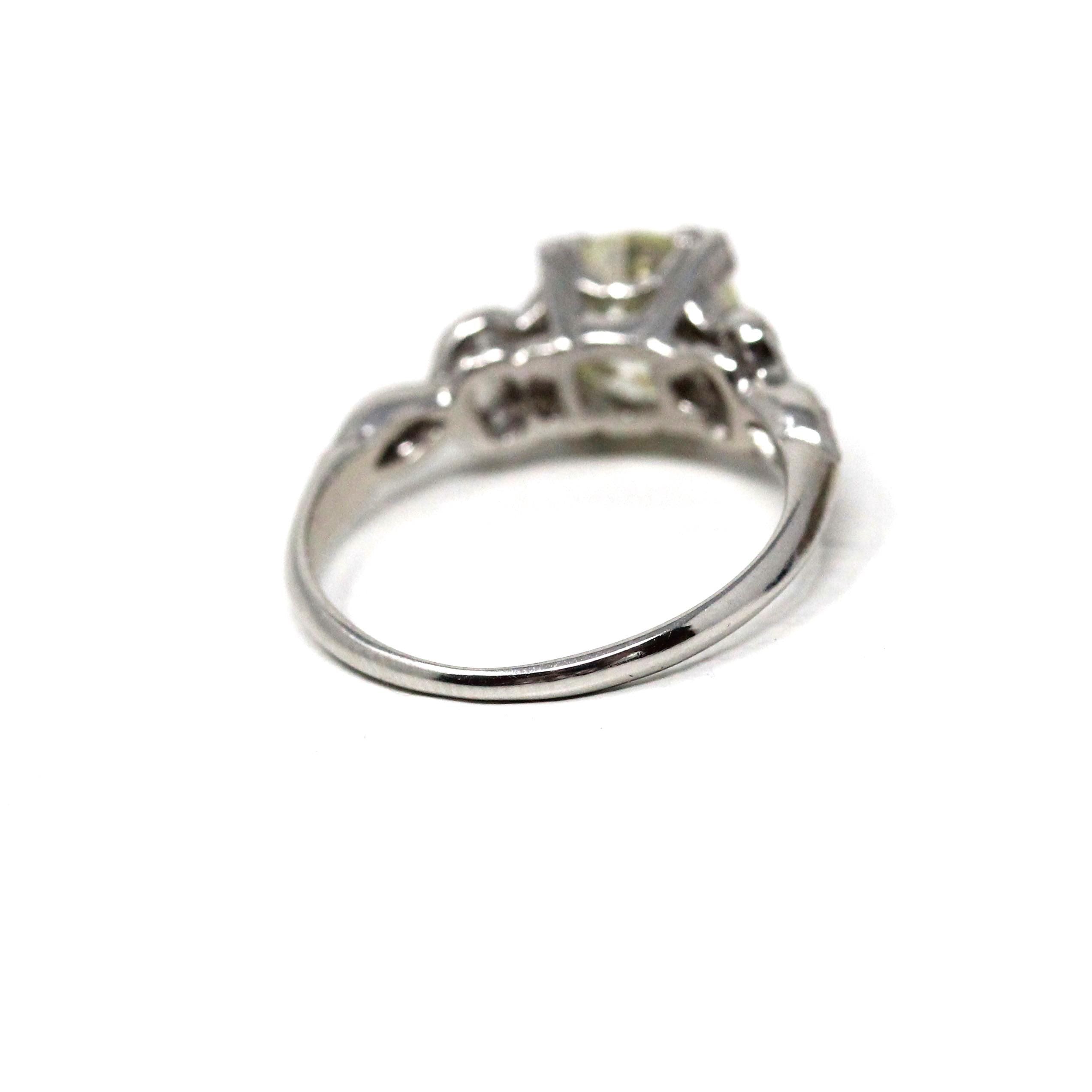 Vintage Engagement Ring - Platinum Retro Era 1.45 CTW Natural Diamonds - Circa 1950s Era Size 4.75 Fine Filigree Qualitative Report Jewelry