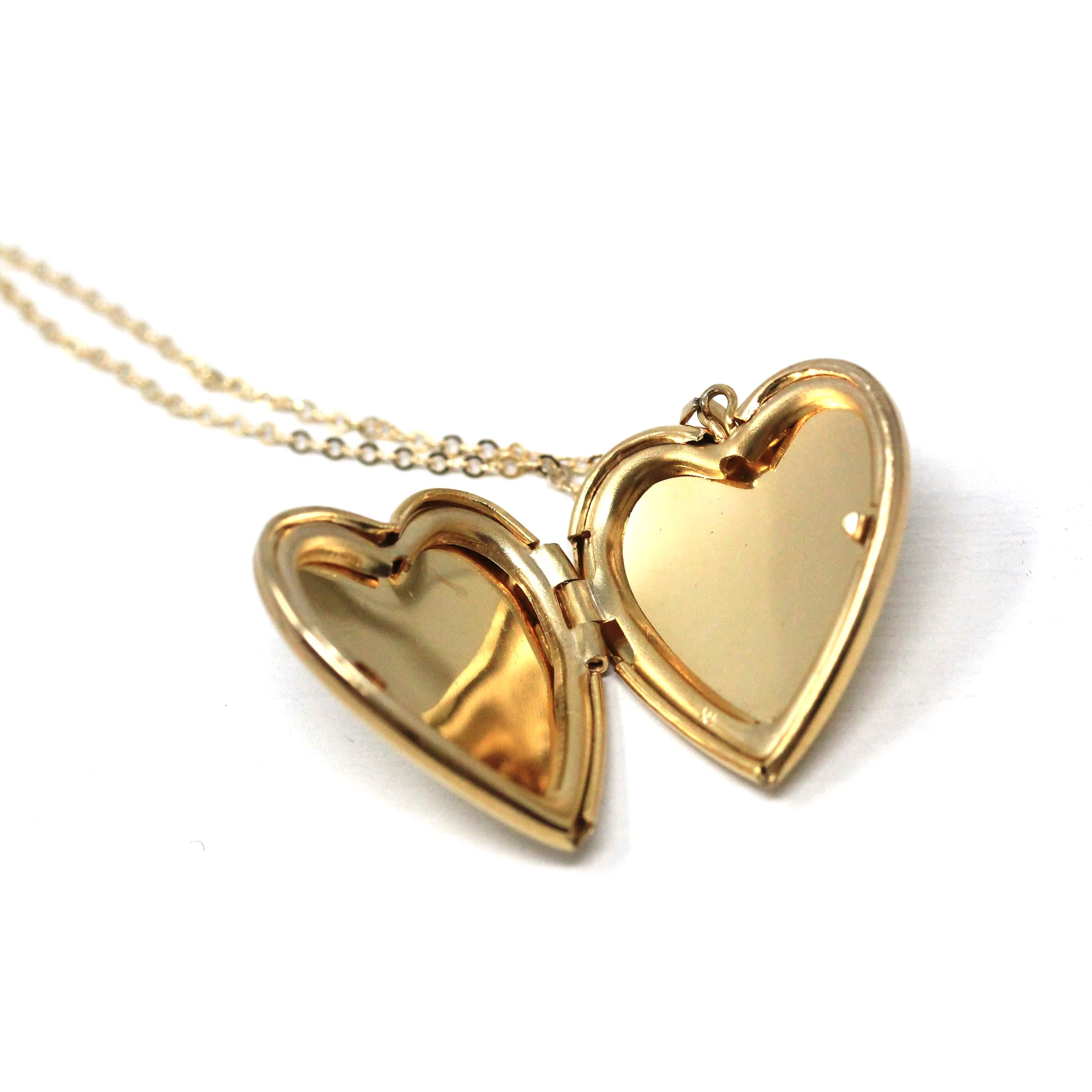 Hummingbird Heart Locket - Modern 14k Gold Filled Tri Color Flowers Bird Necklace Pendant - Circa 2000's Era Photograph Keepsake Jewelry