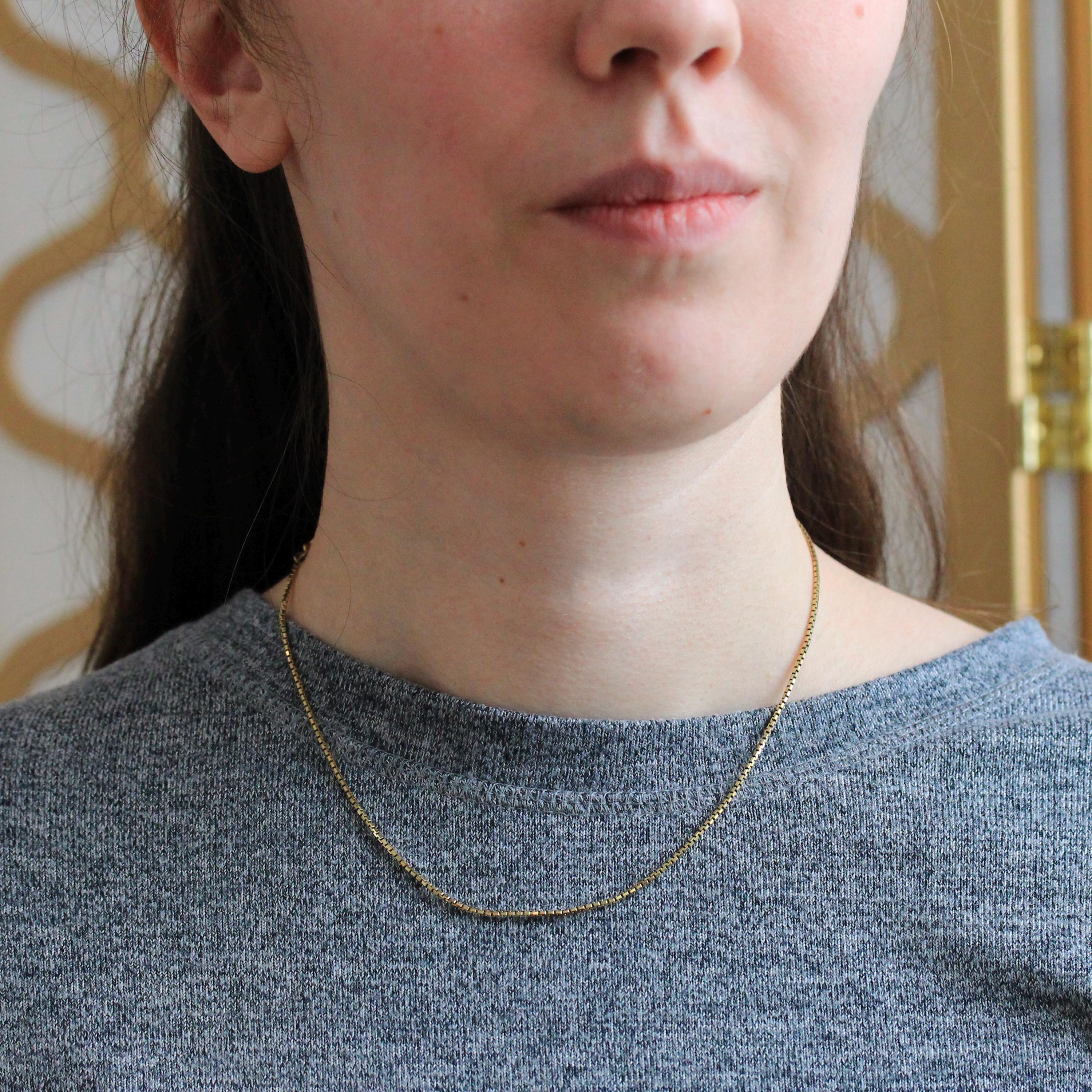 Modern Box Chain - Estate 8k Yellow Gold Plain Link 16 Inch Stacking Necklace - Circa 2000s Era Contemporary Fine Statement Jewelry