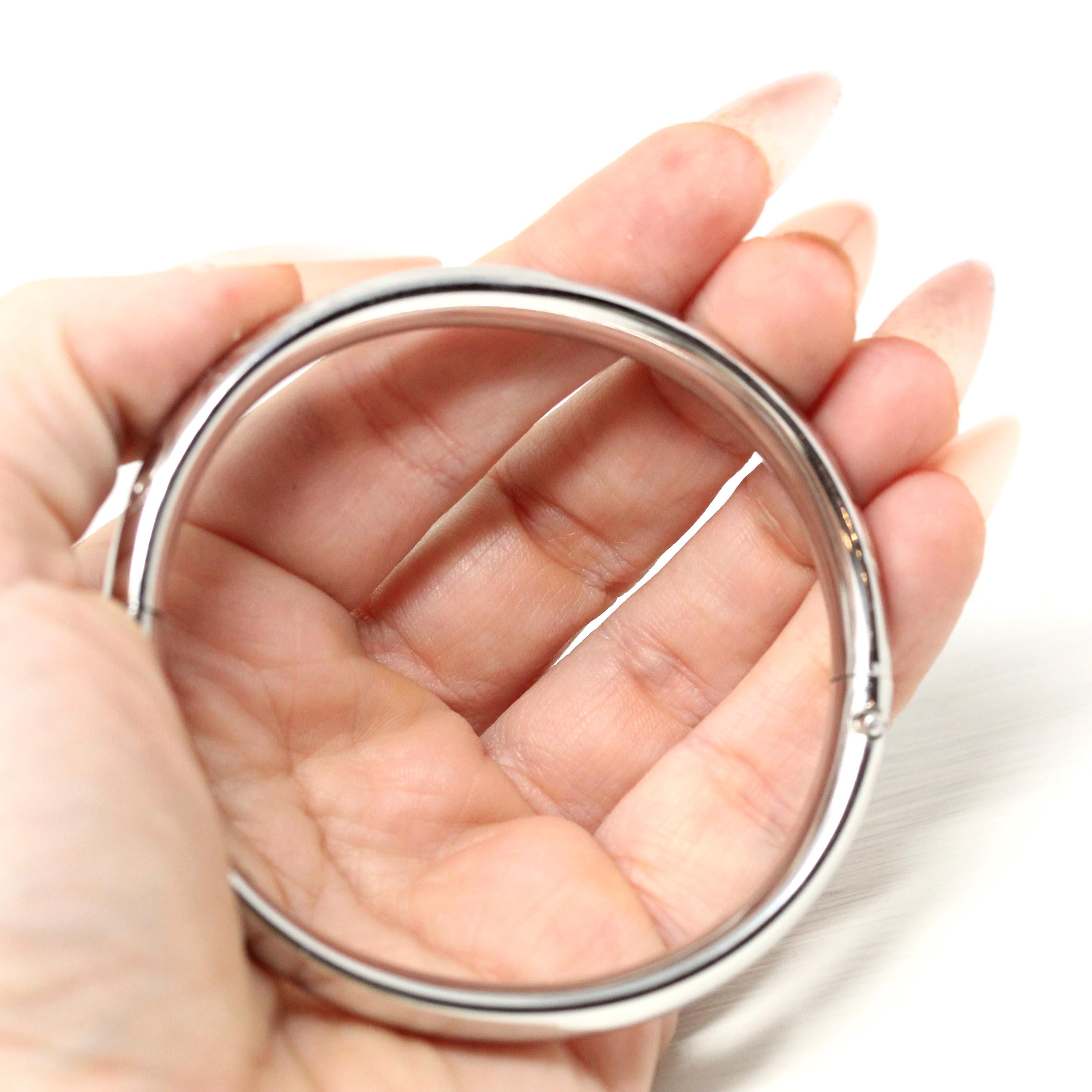 Vintage Flower Bangle - Retro Sterling Silver Engraved Nature Inspired Floral Design Bangle - Circa 1940s Era Statement Accessory Jewelry