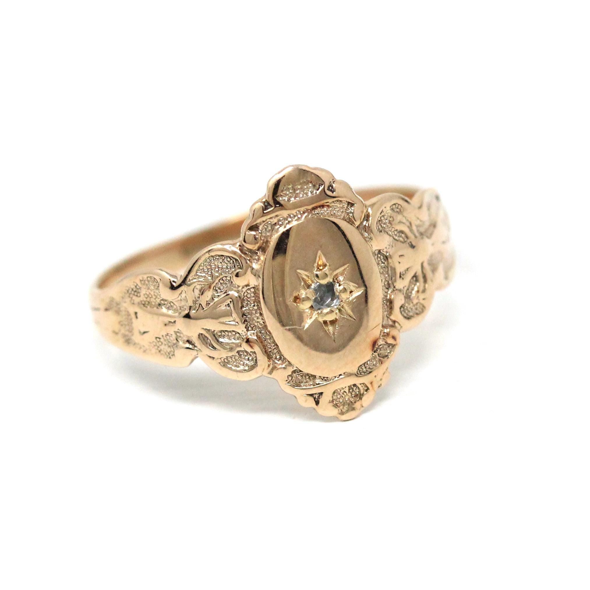 Antique Star Diamond Ring - Edwardian 10k Yellow Gold Natural Gemstone Band - Vintage Size 5 3/4 Early 1900s Incised Celestial Fine Jewelry