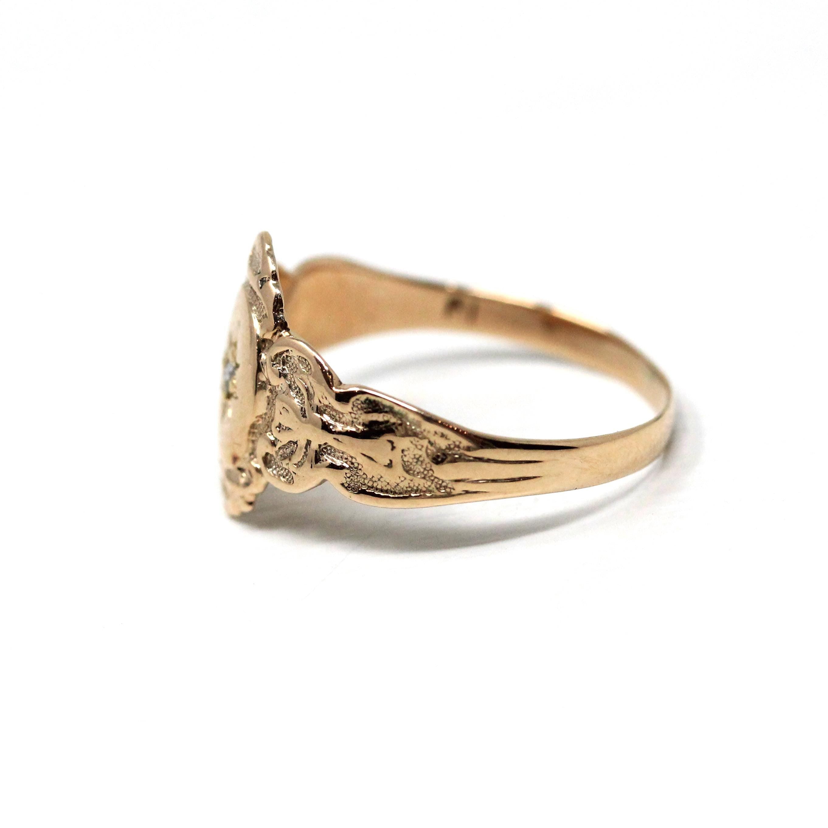 Antique Star Diamond Ring - Edwardian 10k Yellow Gold Natural Gemstone Band - Vintage Size 5 3/4 Early 1900s Incised Celestial Fine Jewelry