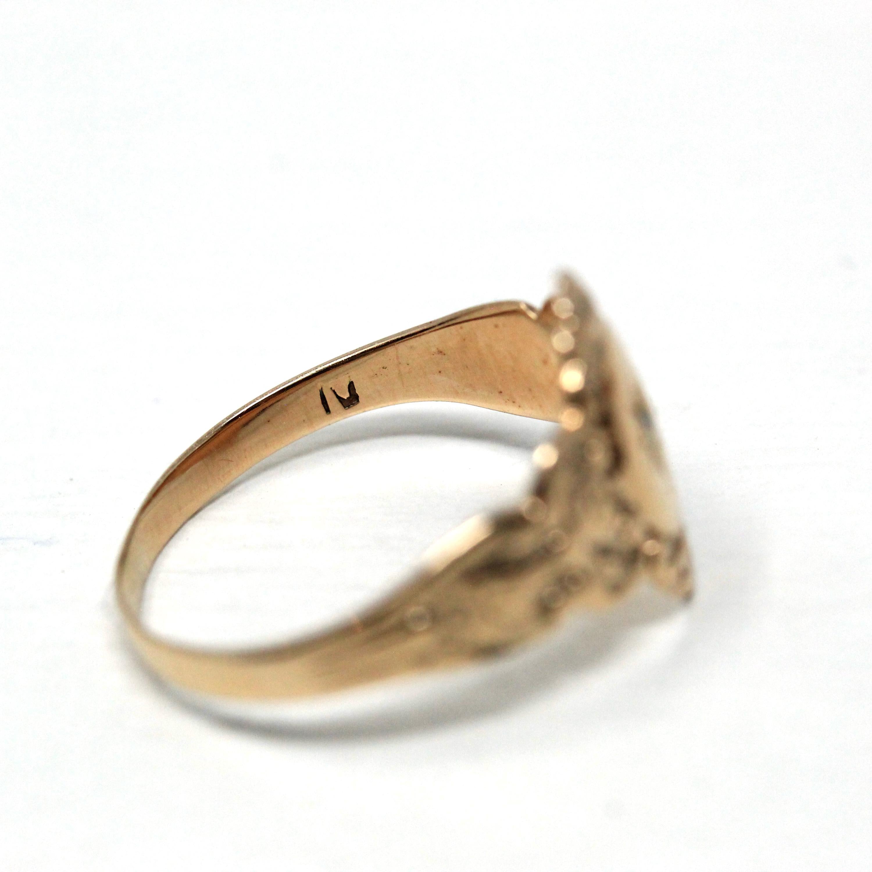 Antique Star Diamond Ring - Edwardian 10k Yellow Gold Natural Gemstone Band - Vintage Size 5 3/4 Early 1900s Incised Celestial Fine Jewelry