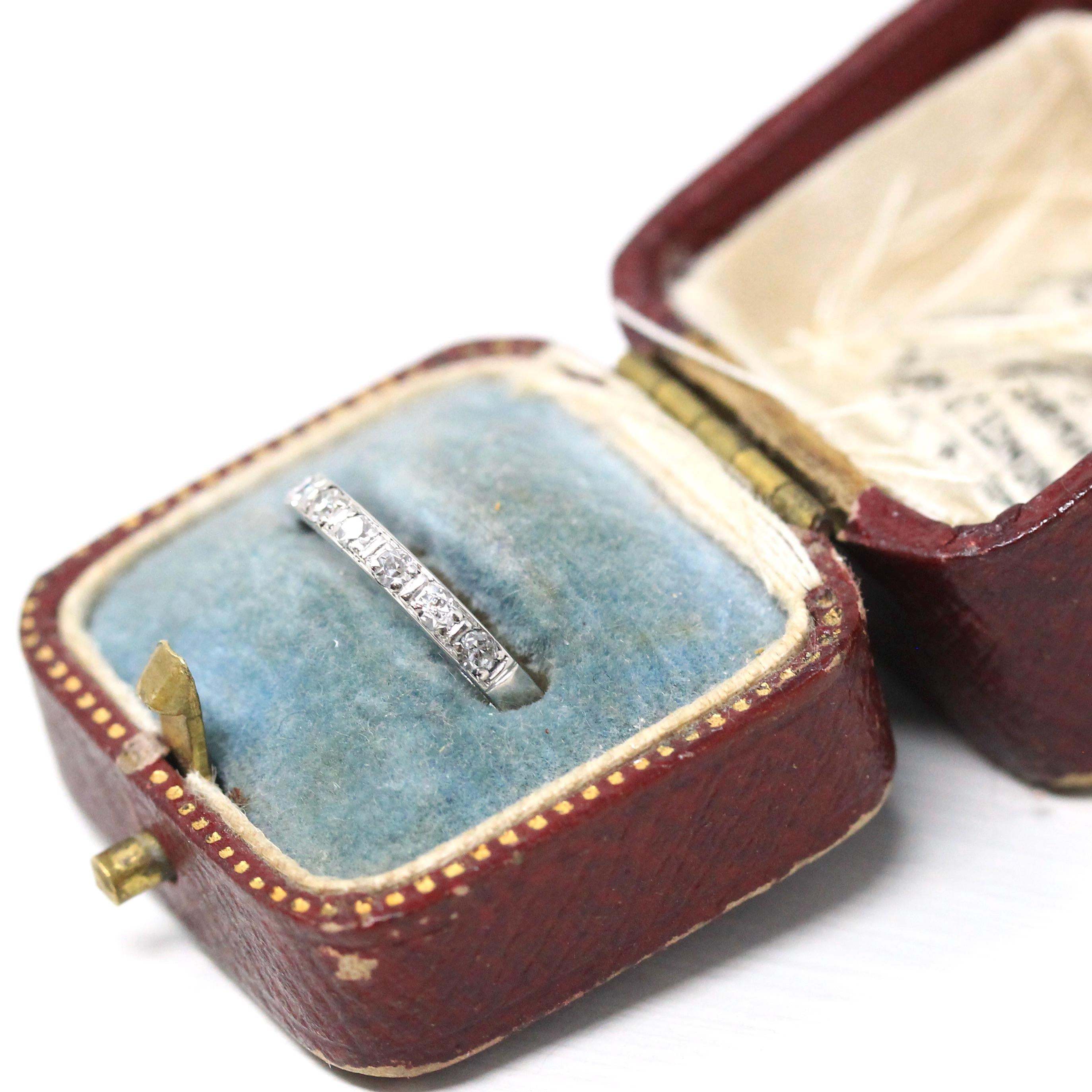 Art Deco Diamond Wedding Band - Vintage Platinum Natural .18 CTW Gemstones Ring - Circa 1930s Era Size 5 Half Eternity Fine Bridal Jewelry