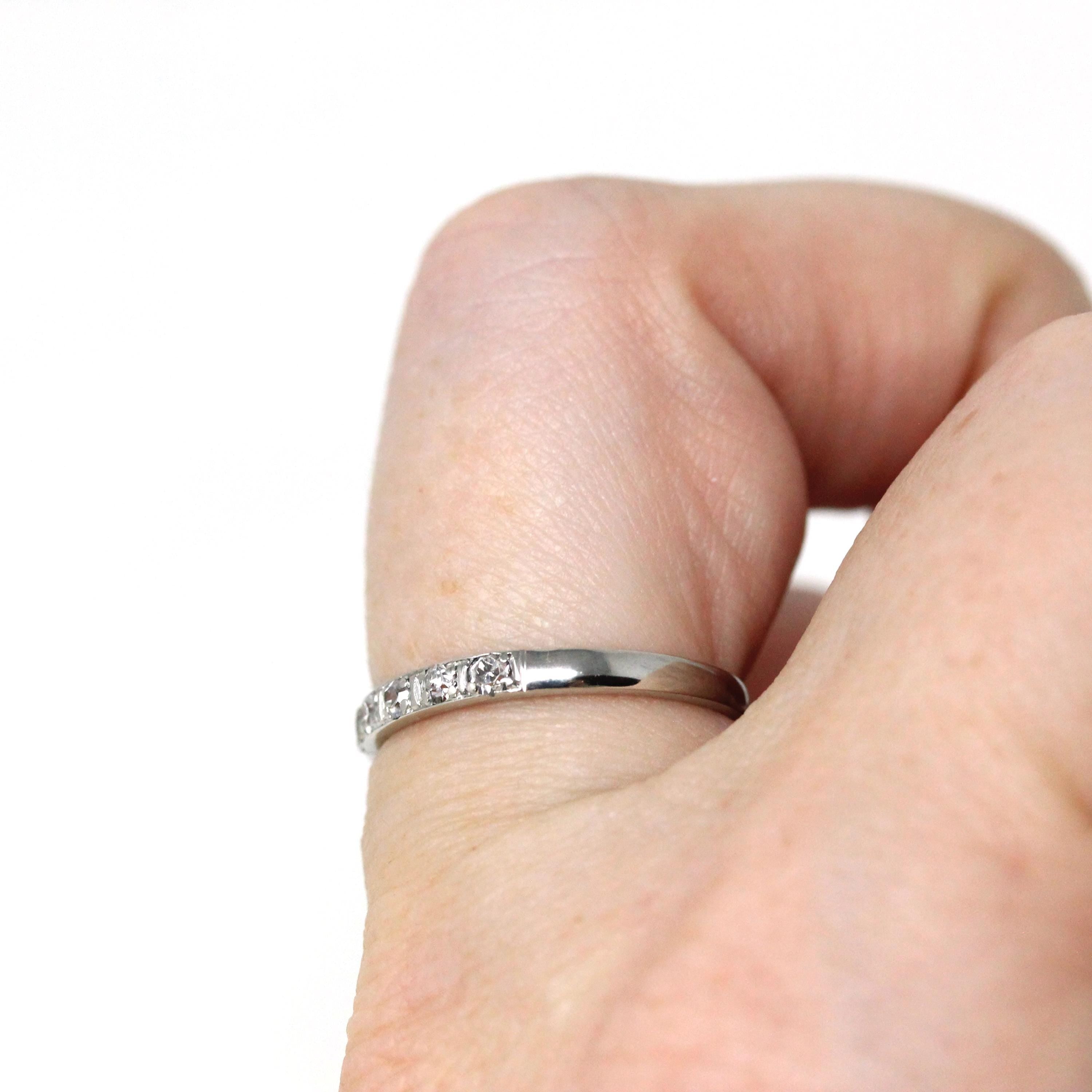 Art Deco Diamond Wedding Band - Vintage Platinum Natural .18 CTW Gemstones Ring - Circa 1930s Era Size 5 Half Eternity Fine Bridal Jewelry