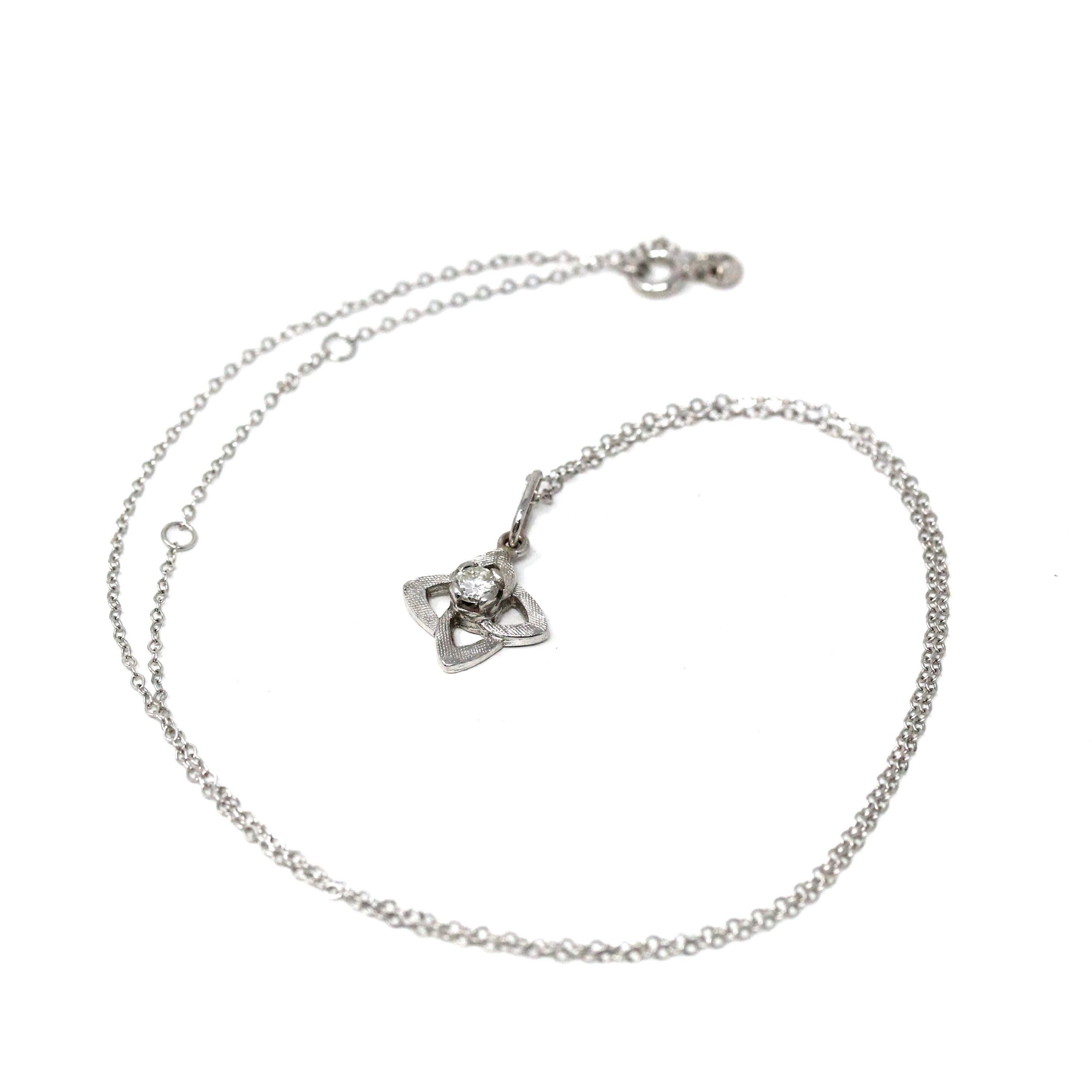 Diamond Knot Pendant - Modern Estate 14k White Gold Natural .18 CT Pendant Charm - Circa 2000s Era April Birthstone Fine Sweetheart Jewelry